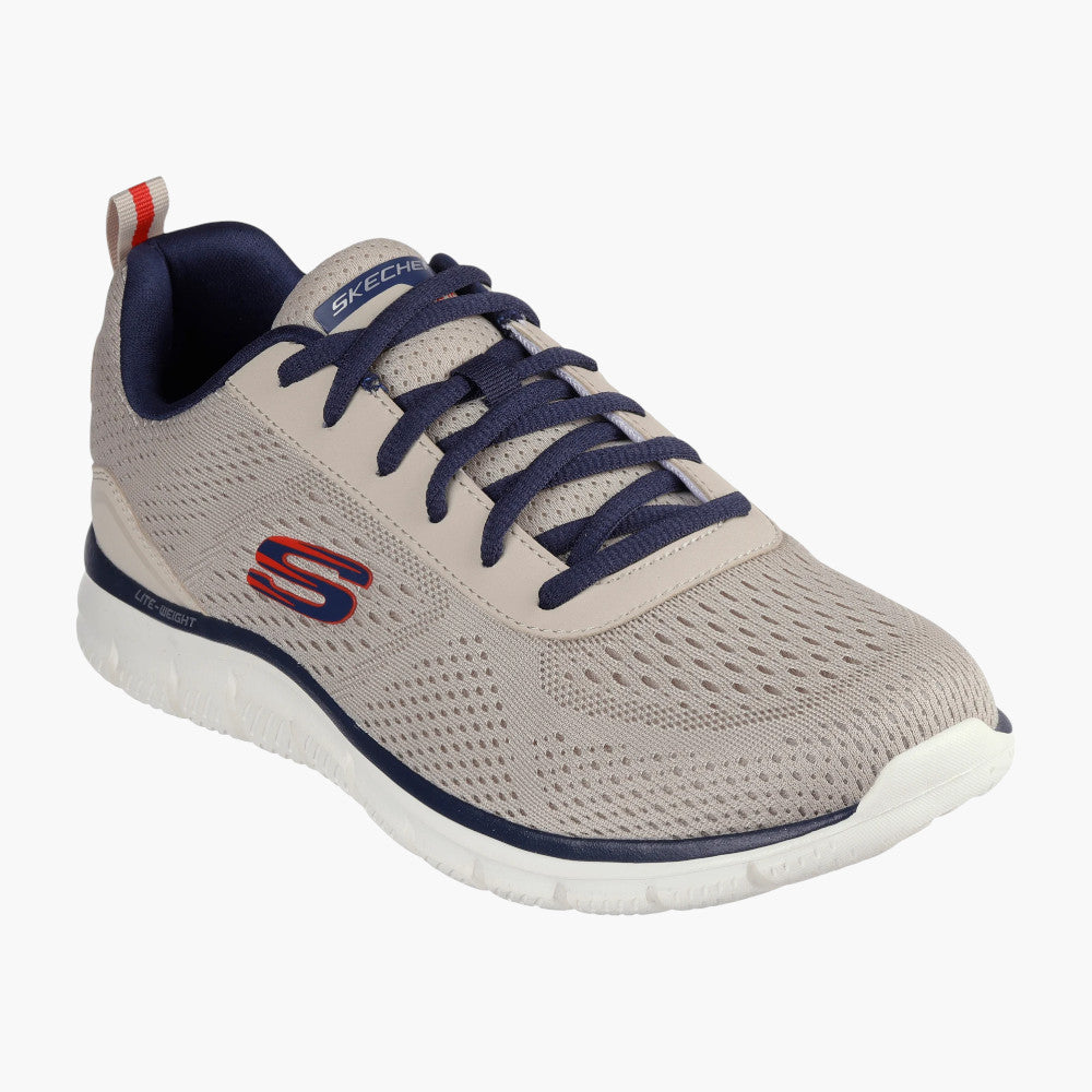 Skechers Track - Leshur Vegan Trainers in Taupe/Navy - Leavys Shoes