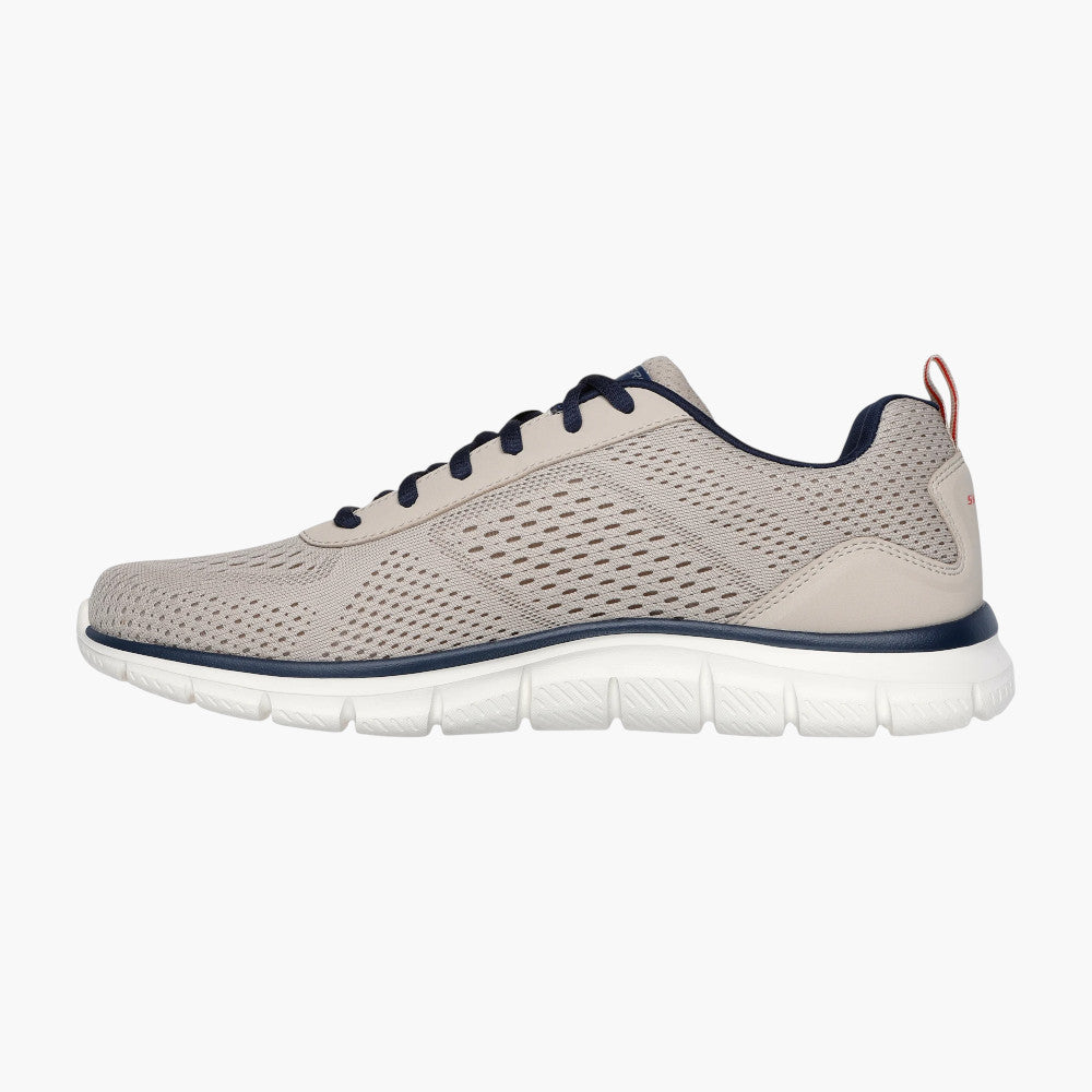 Skechers Track - Leshur Vegan Trainers in Taupe/Navy - Leavys Shoes