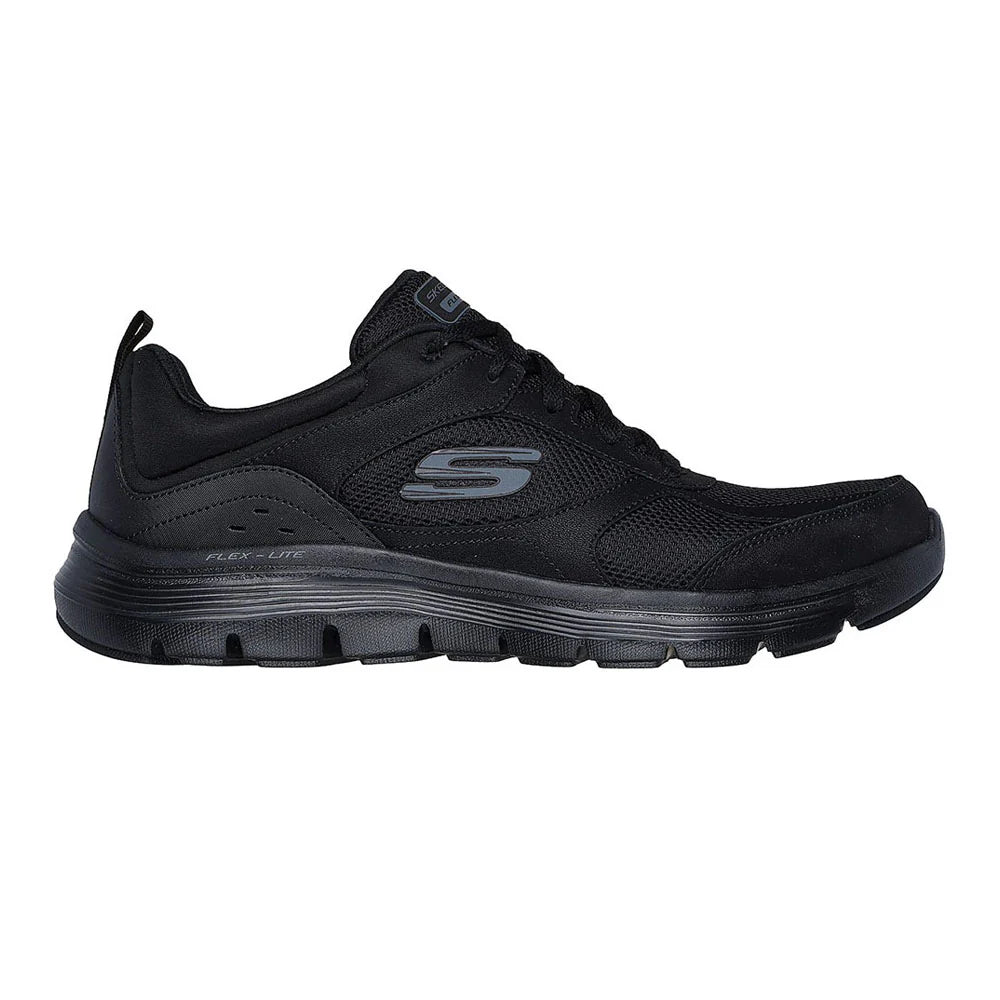 Lifestyle image demonstrating the lightweight comfort of Skechers Flex Advantage 5.0 during a run.