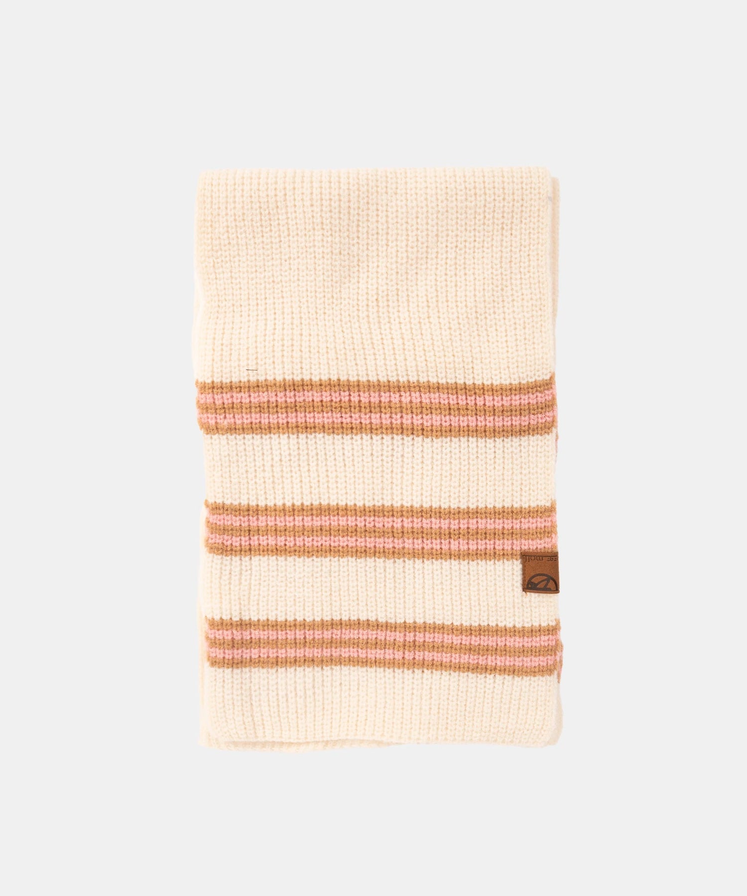 Knitted blanket with brown stripes on a white background