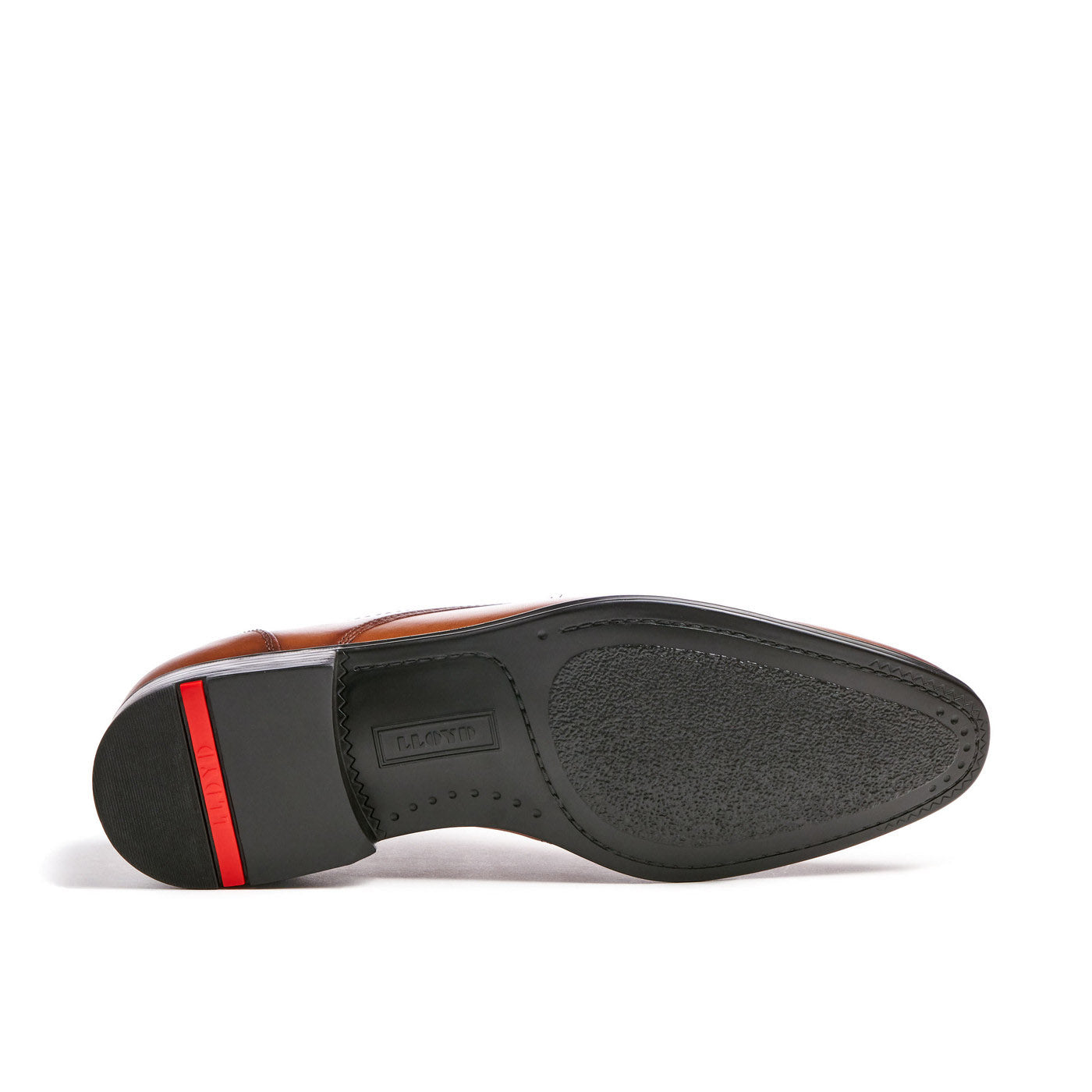 View of the sole with the signature Lloyd red strip on the heel..