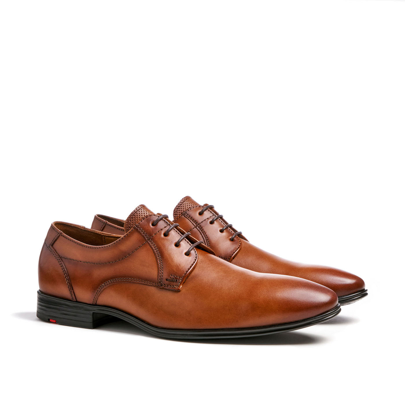 Angled view of the rich brown leather mens shoes.