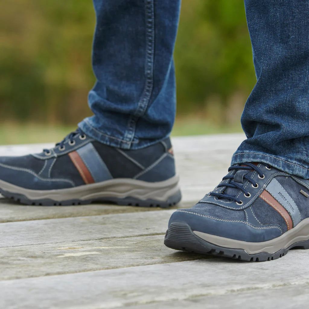 JOSEF SEIBEL Leroy 56 Men's Wide-Fit Waterproof Hiking Shoes – Navy Leather & Suede with Removable Insole - Leavys Shoes