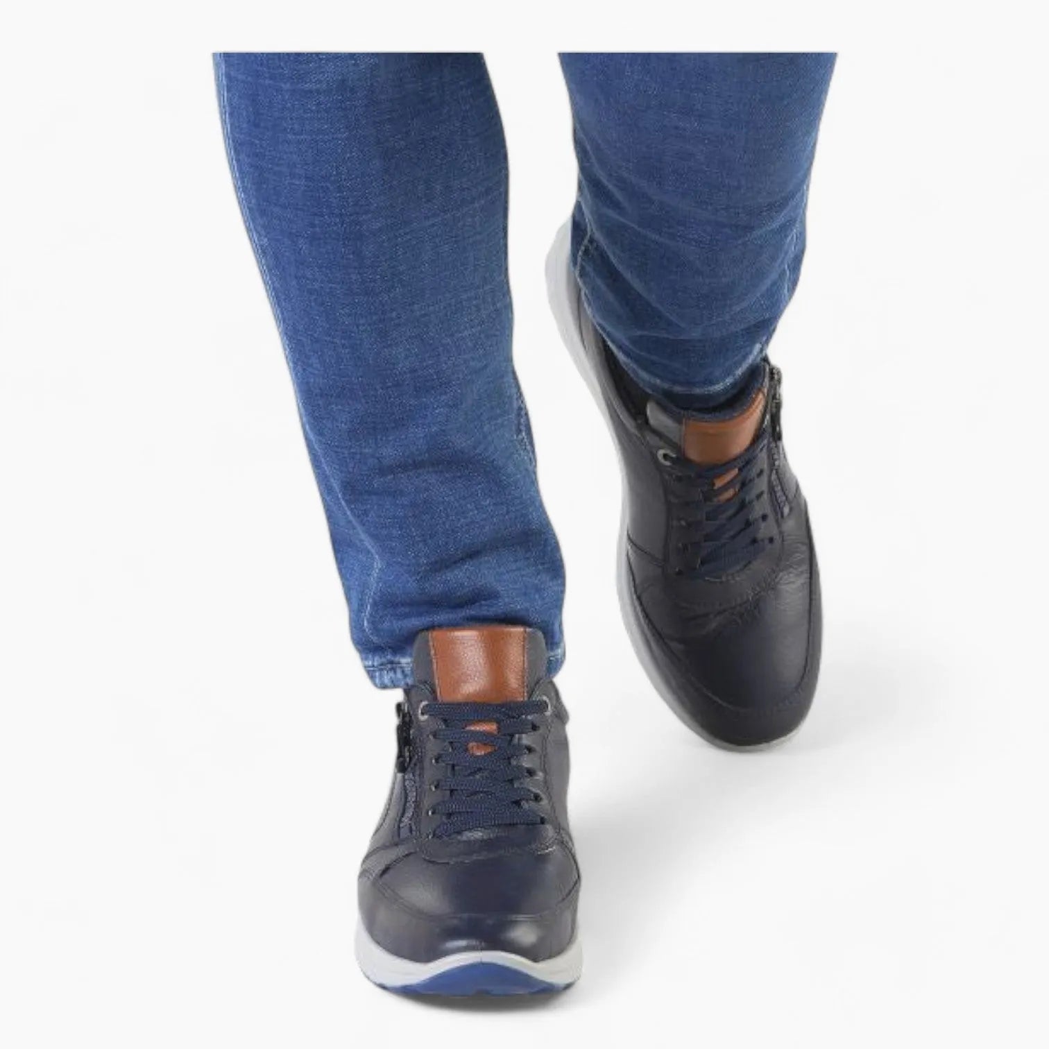 Ara Navy Leather Lace-Up Shoes with Brown Details and Gore-Tex - Leavys Shoes