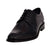 Front view of Bugatti black leather Derby business shoes, emphasizing the sleek design and logo tag.