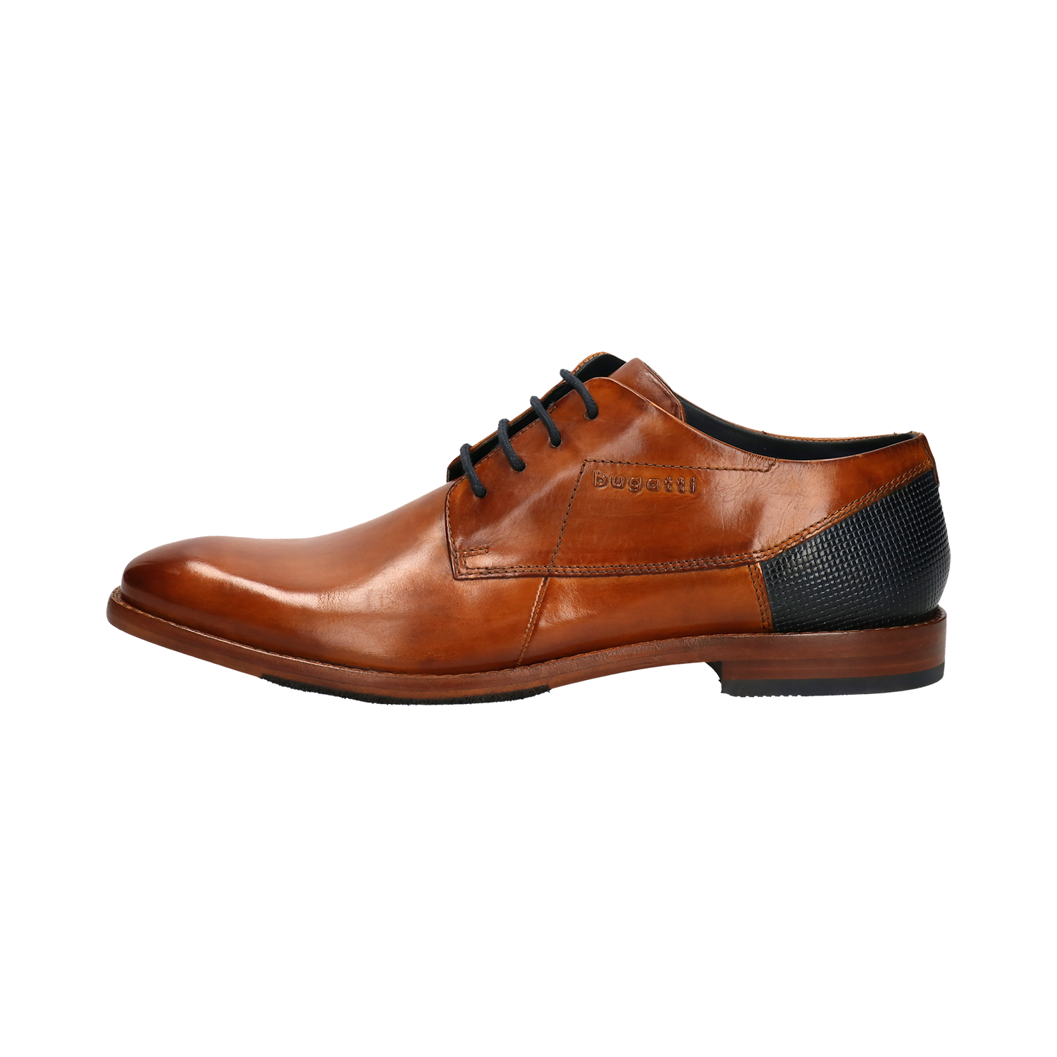    Front view of Bugatti cognac leather business lace-up shoes, showcasing the smooth finish.