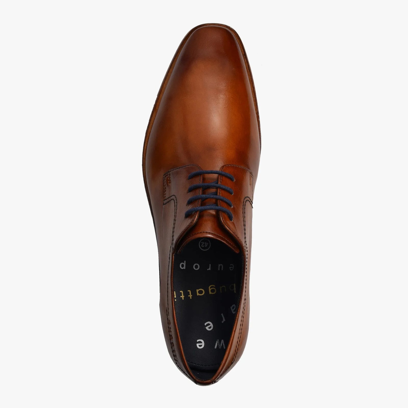 Bugatti Men’s Cognac Leather Derby Shoes with Hand-Polished Finish - Leavys Shoes
