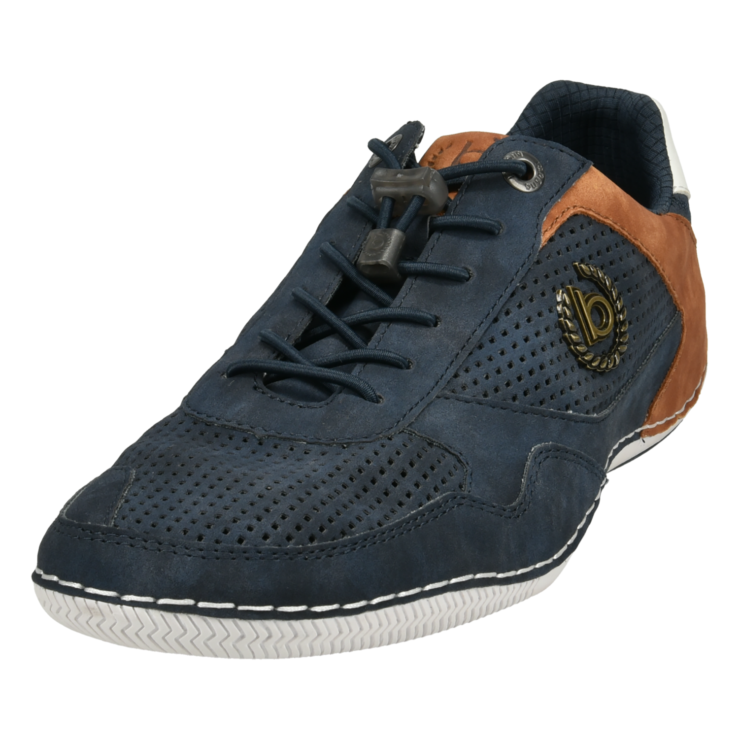     Front view of Bugatti dark blue casual sneakers showing the perforated synthetic upper.