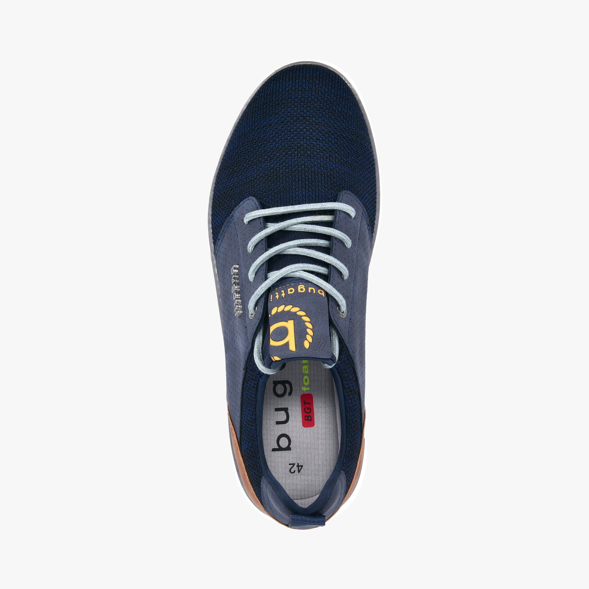 Bugatti Men’s Blue Mesh Sneakers with Cognac Heel & EVA Sole