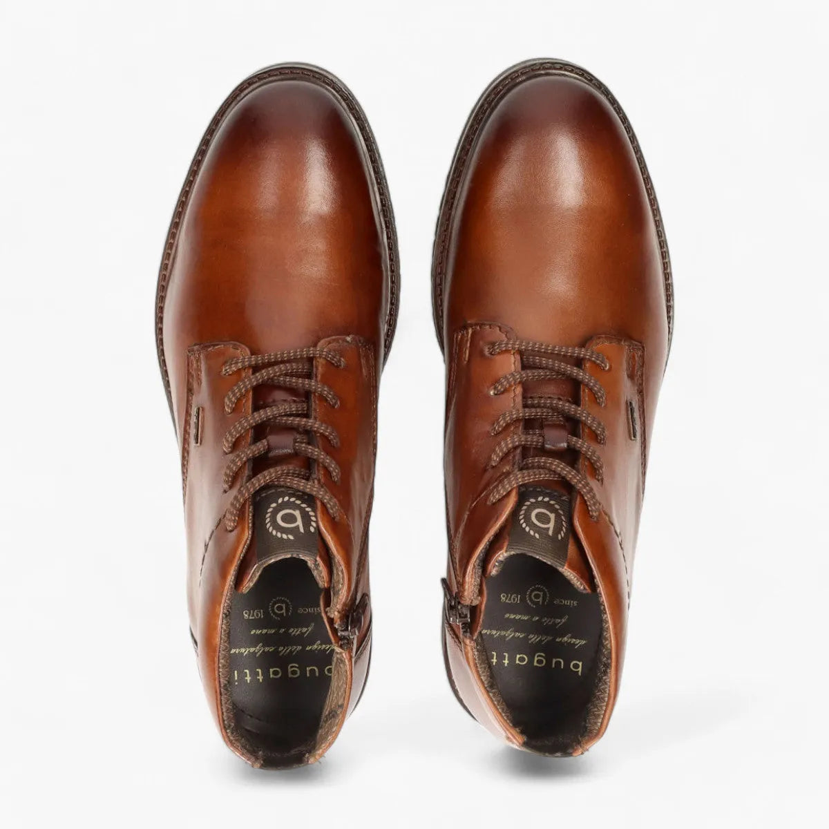 Bugatti Men's Cognac Leather Lace-Up Boots – Warm Lined & Premium Comfort - Leavys Shoes