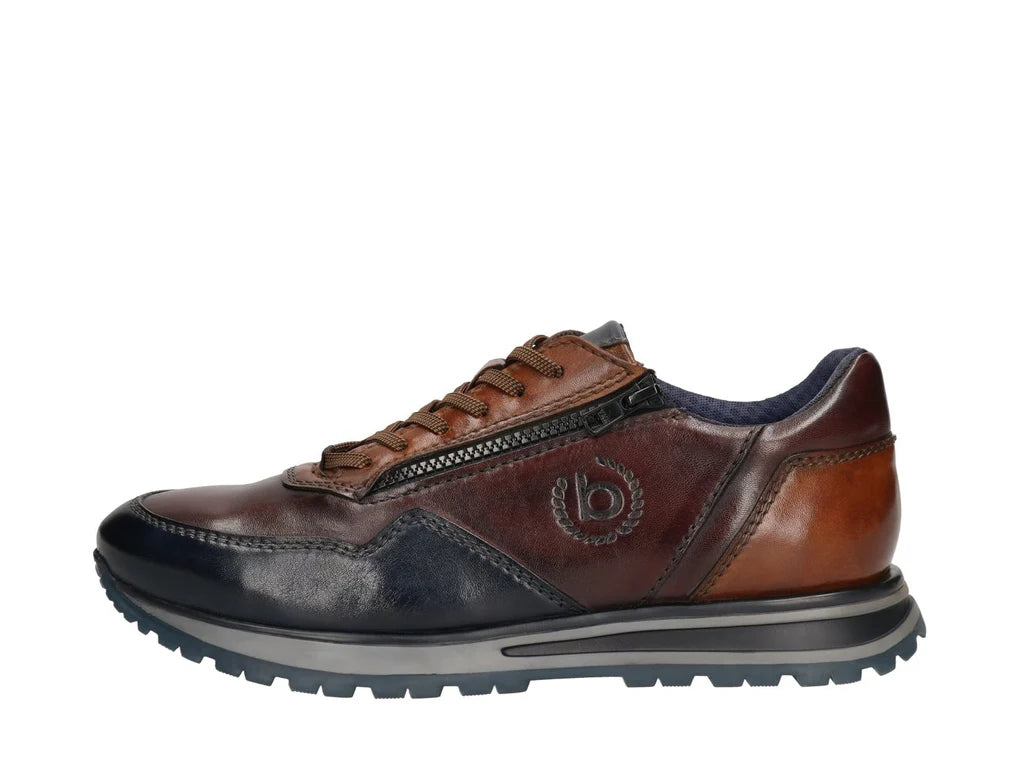 Bugatti Men's Dark Blue and Brown Leather Sneakers – Soft-Fit Insole & Casual Comfort