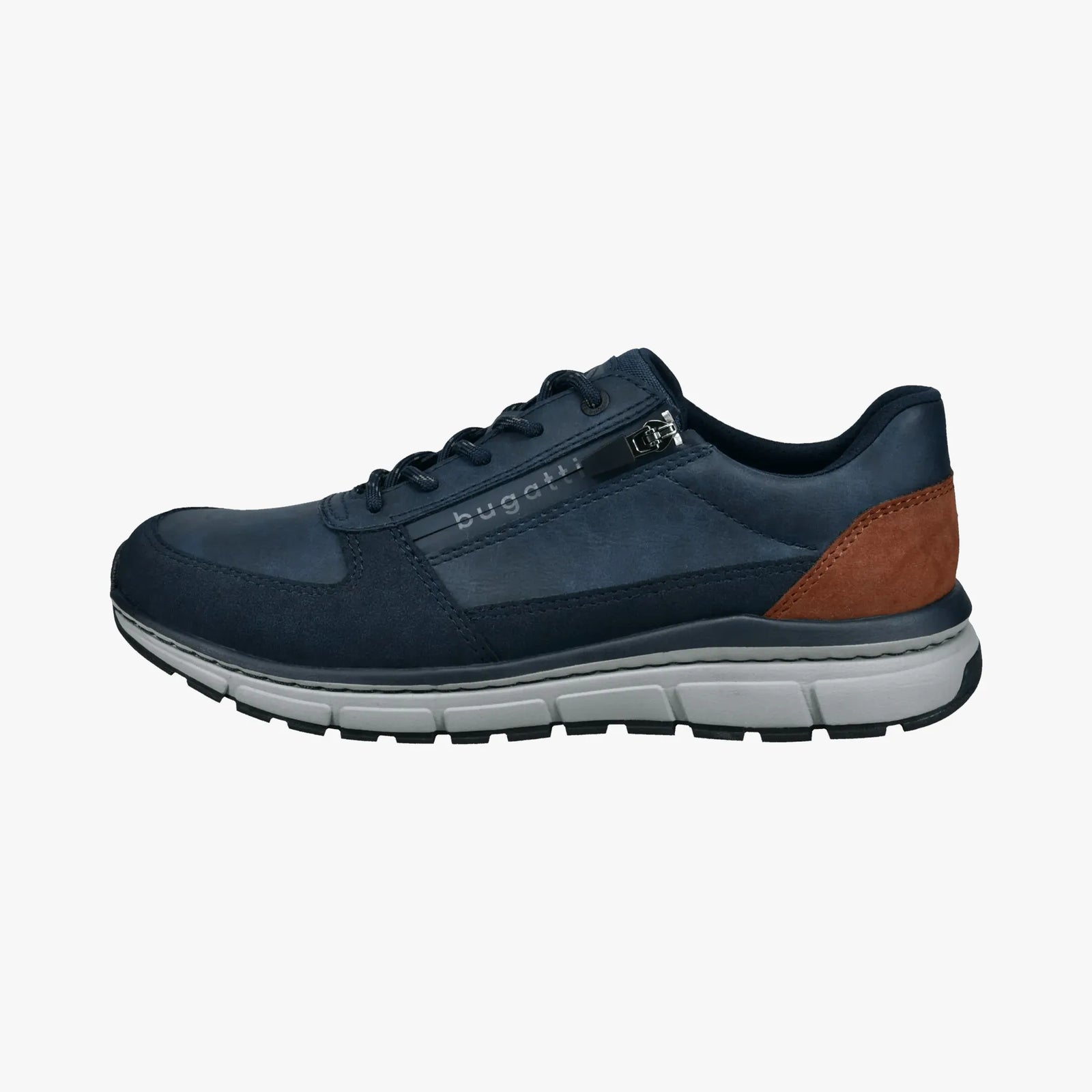 Bugatti Navy Wide-Fit Men’s Casual Trainer – Side Zip (331-AOS01) - Leavys Shoes