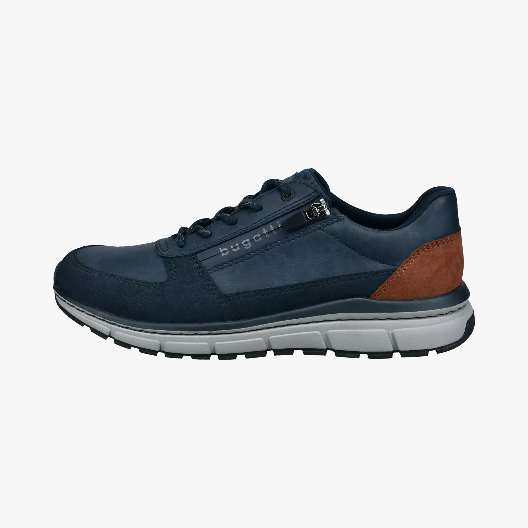 Bugatti Navy Wide-Fit Men’s Casual Trainer – Side Zip (331-AOS01) - Leavys Shoes