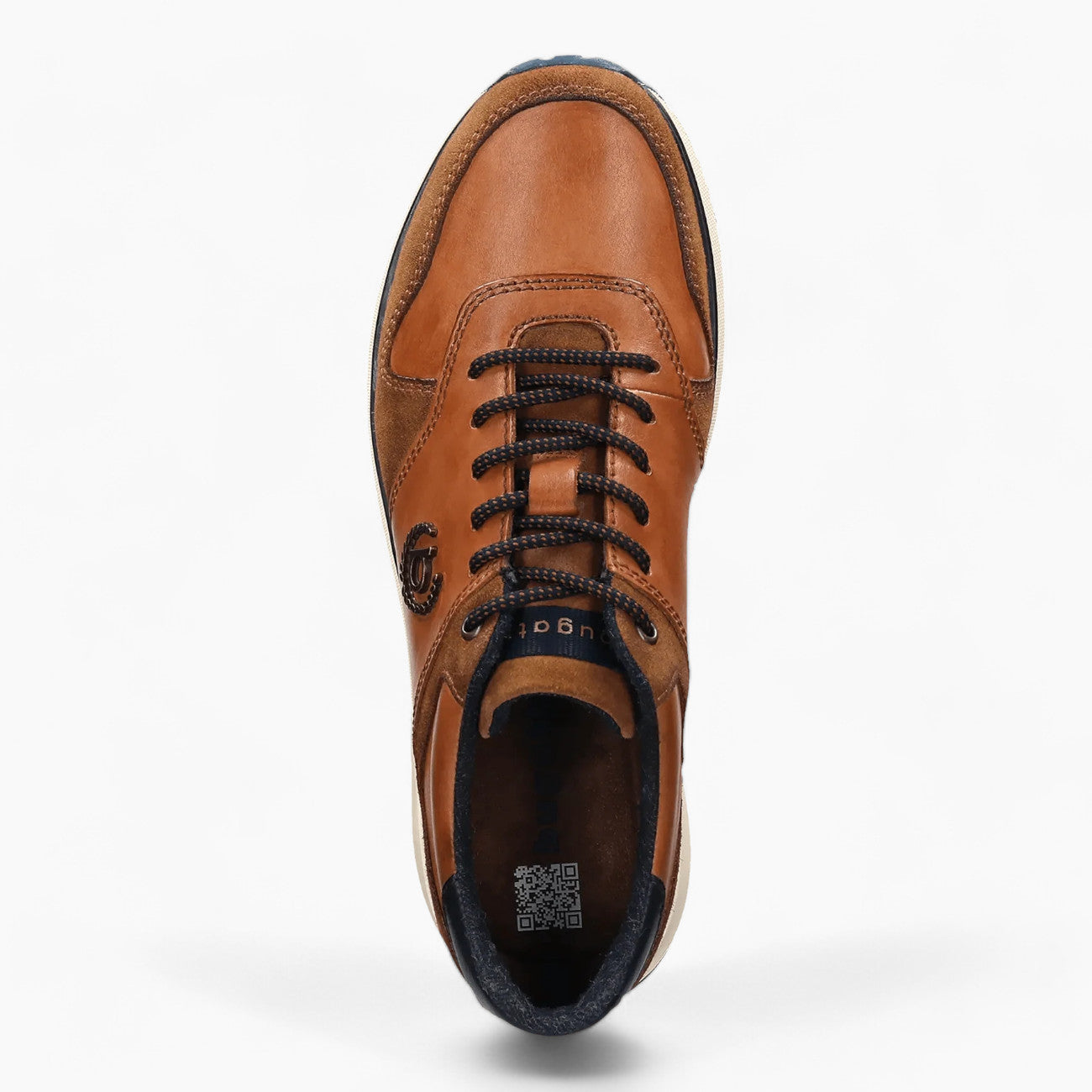 Bugatti Ivo Men's Cognac Leather Sneakers – Wide Fit, Memory Foam Insole