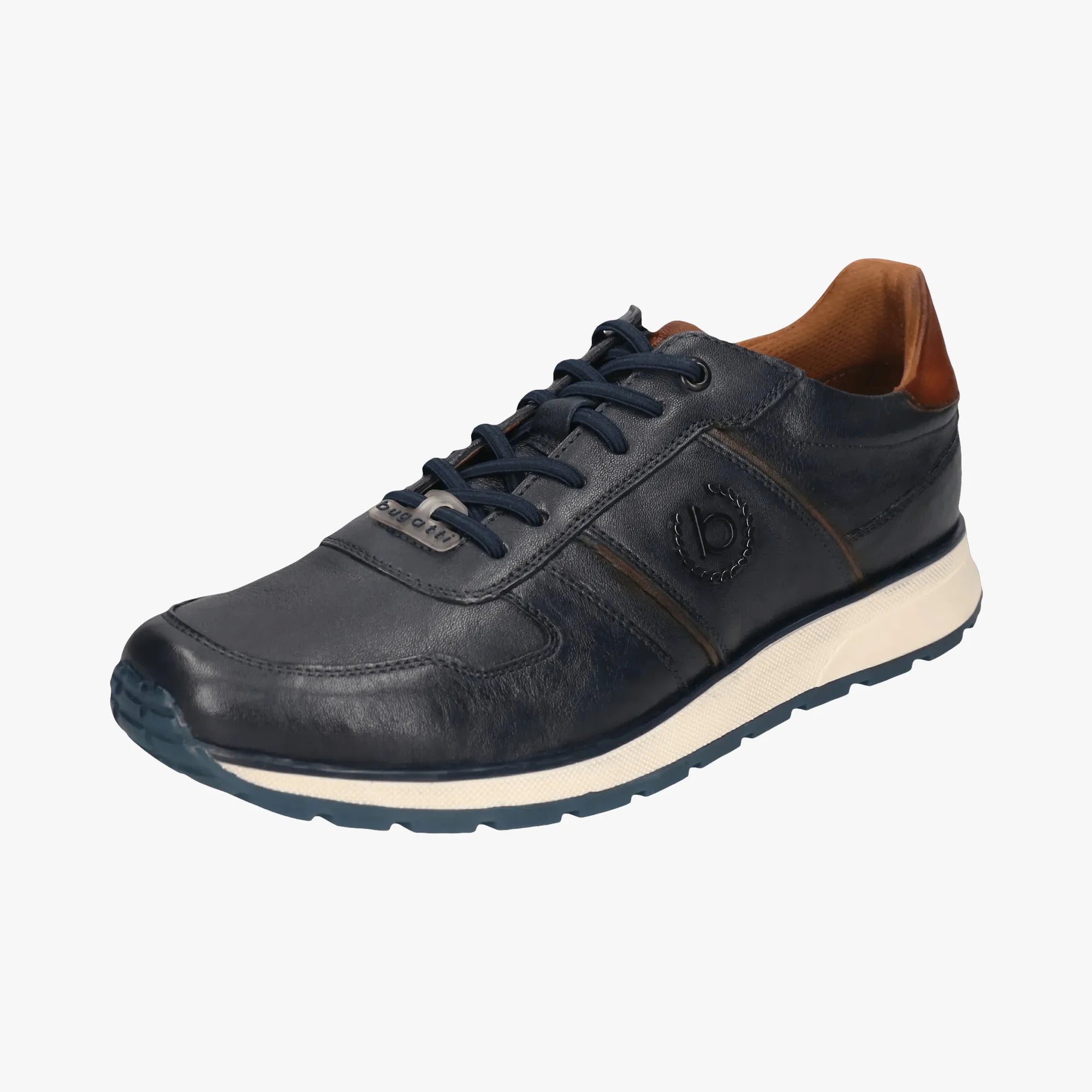 Bugatti Dark Blue Leather Men’s Trainer – Side Zip, Hand-Finished (331-APA03) - Leavys Shoes