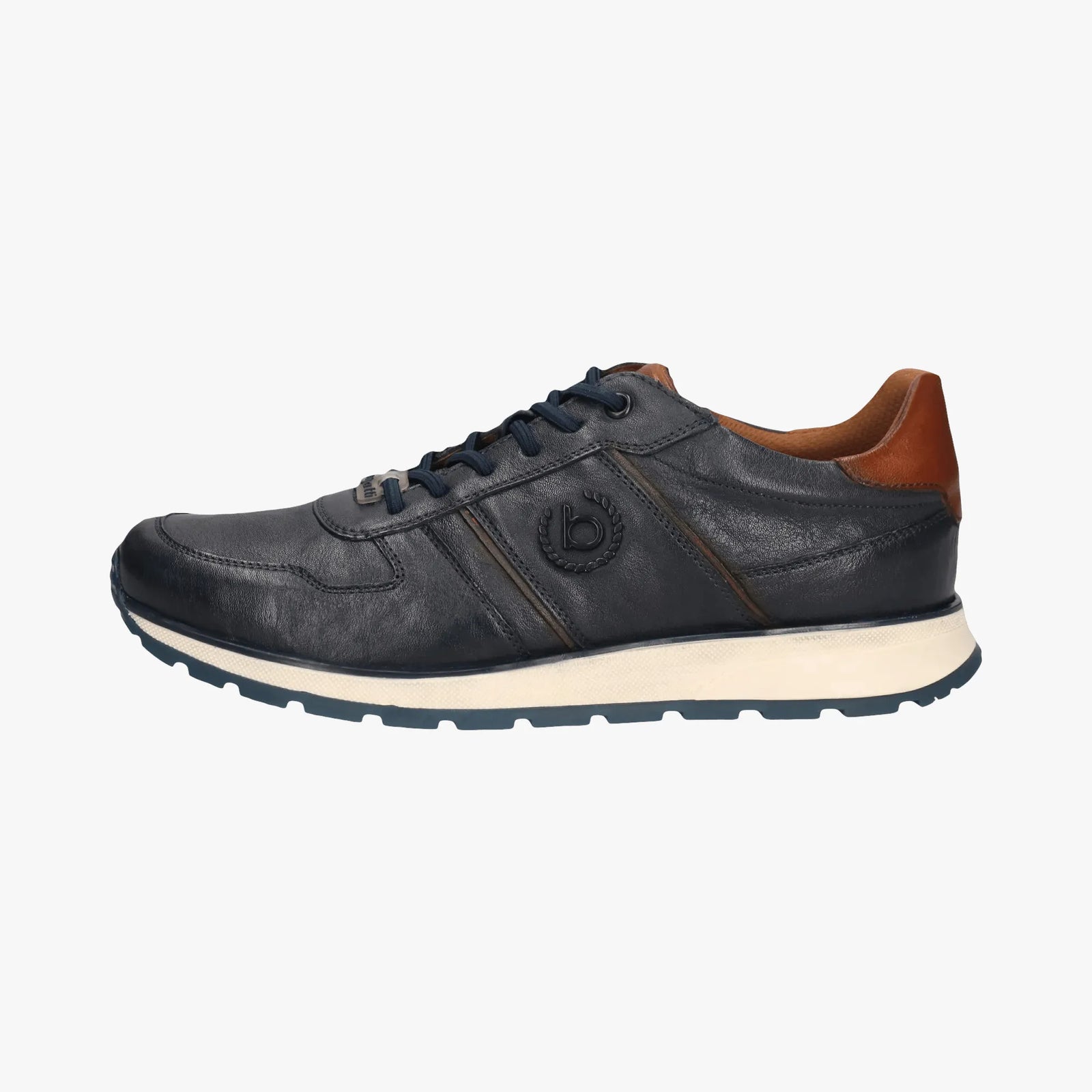 Bugatti Dark Blue Leather Men’s Trainer – Side Zip, Hand-Finished (331-APA03) - Leavys Shoes