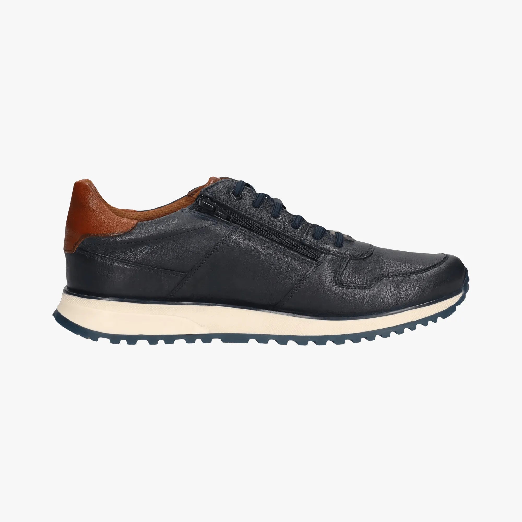 Bugatti Dark Blue Leather Men’s Trainer – Side Zip, Hand-Finished (331-APA03) - Leavys Shoes