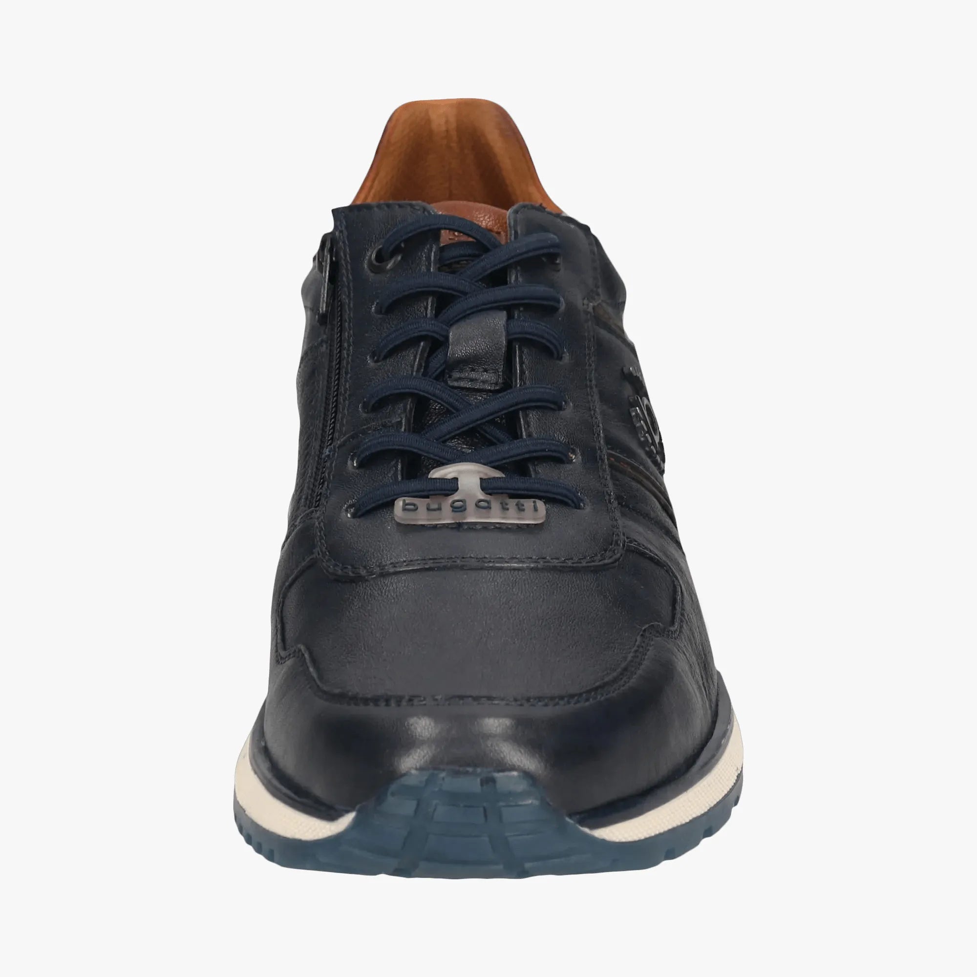 Bugatti Dark Blue Leather Men’s Trainer – Side Zip, Hand-Finished (331-APA03) - Leavys Shoes