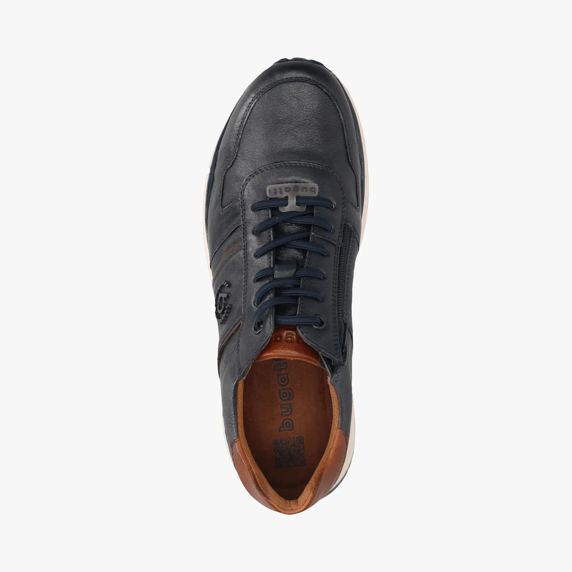 Bugatti Dark Blue Leather Men’s Trainer – Side Zip, Hand-Finished (331-APA03) - Leavys Shoes