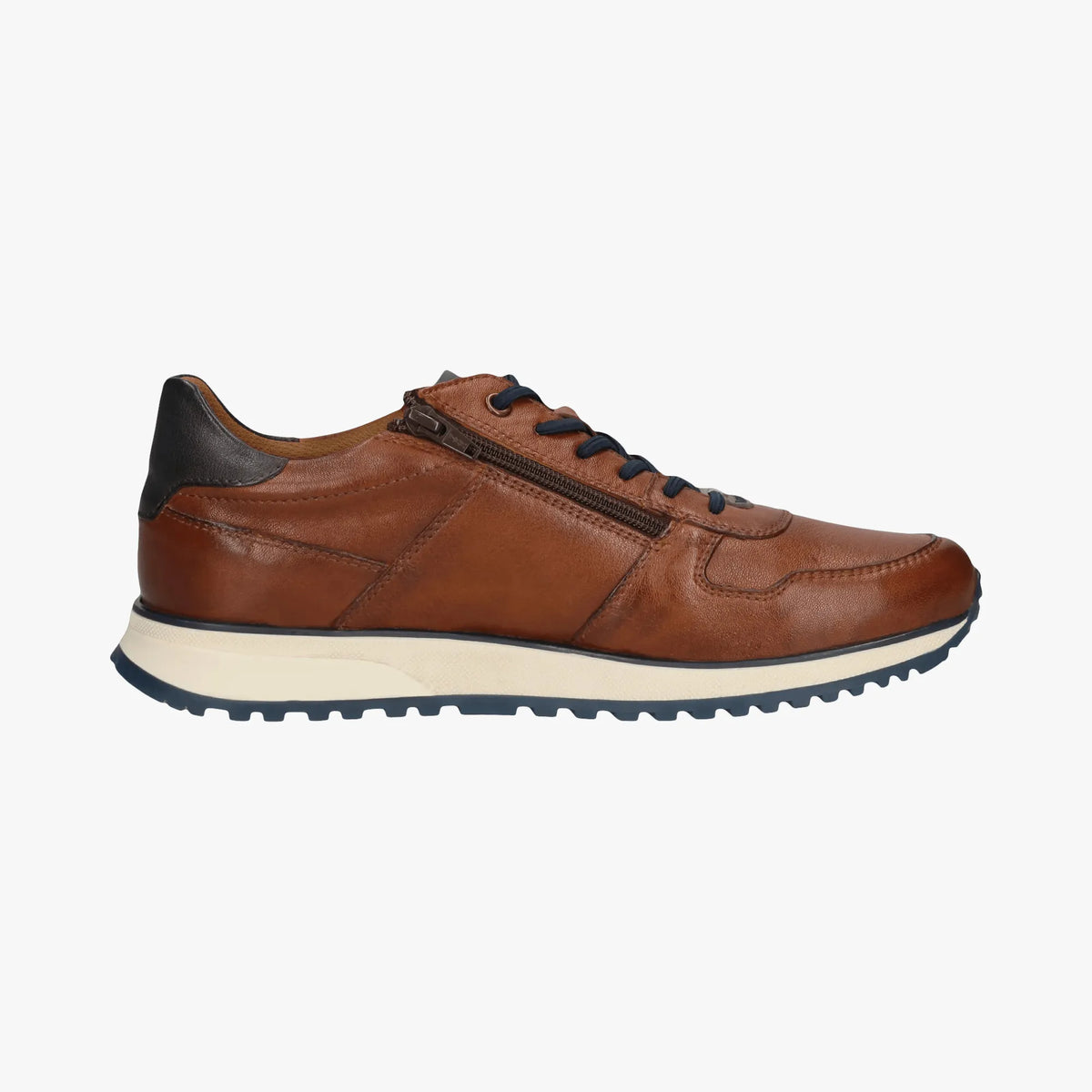 Bugatti Cognac Leather Men’s Trainer – Side Zip, Hand-Finished (331-APA03) - Leavys Shoes