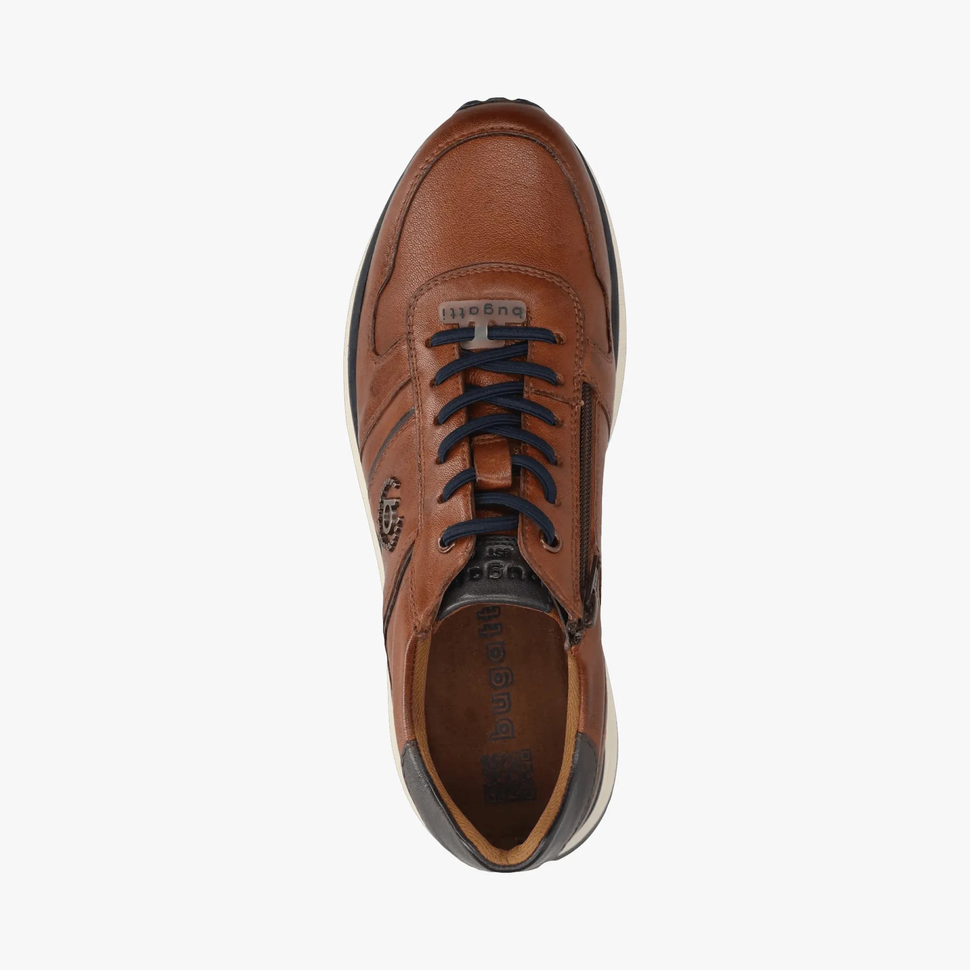 Bugatti Cognac Leather Men’s Trainer – Side Zip, Hand-Finished (331-APA03) - Leavys Shoes