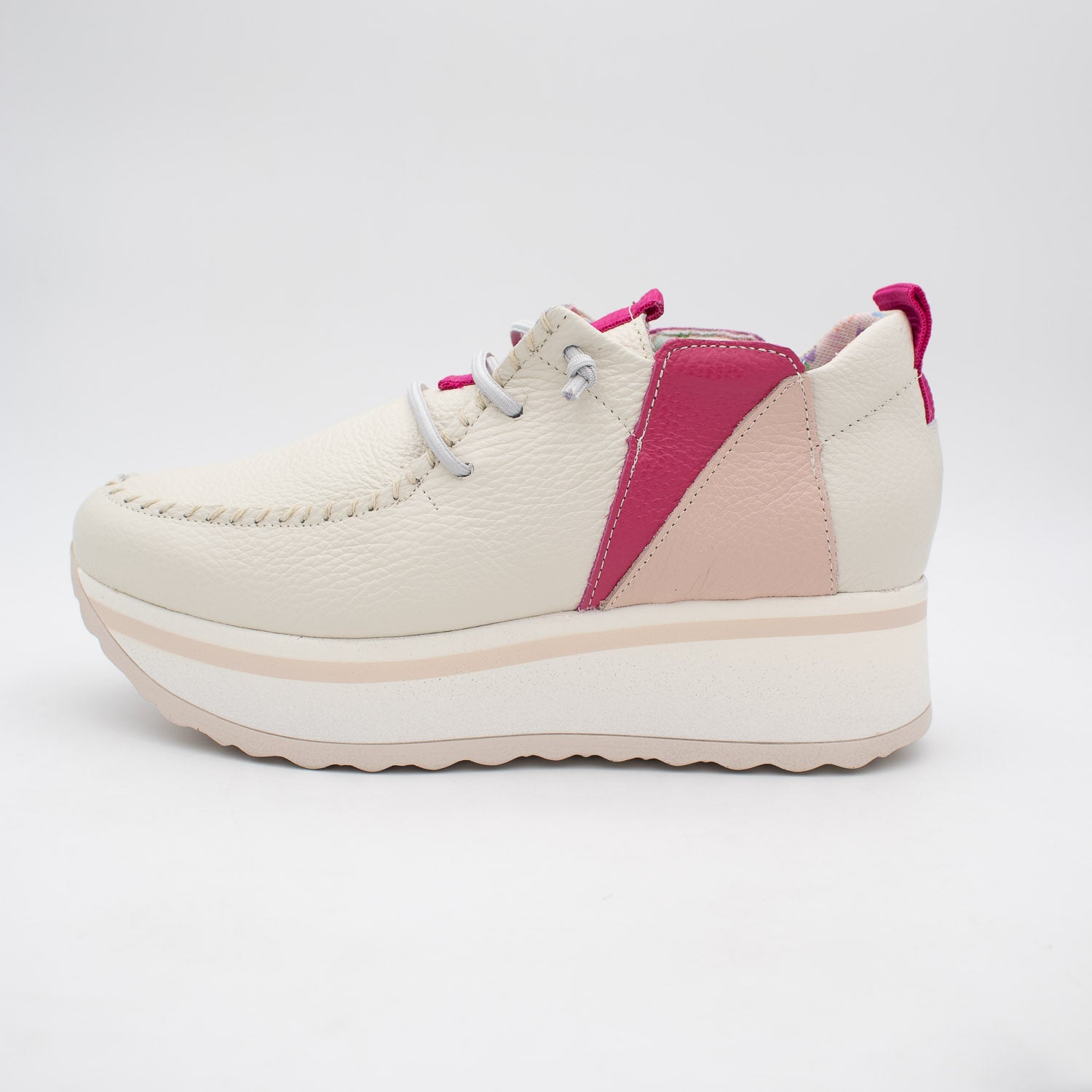 Jose Saenz Women’s Slip-On Moccasin – Off-White & Pink with Bungee Laces - Leavys Shoes