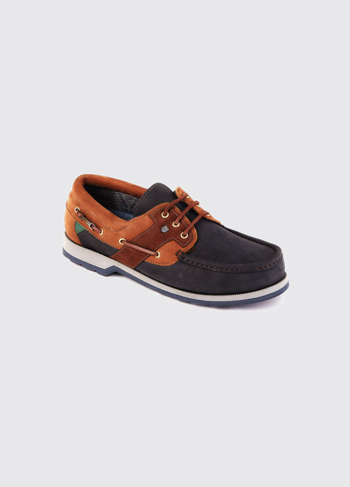 Angled view of the Dubarry Clipper Deck Shoe - Navy/Brown.