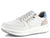 Front view of Ara white and baby blue leather sneakers, showcasing the extra padded insole.