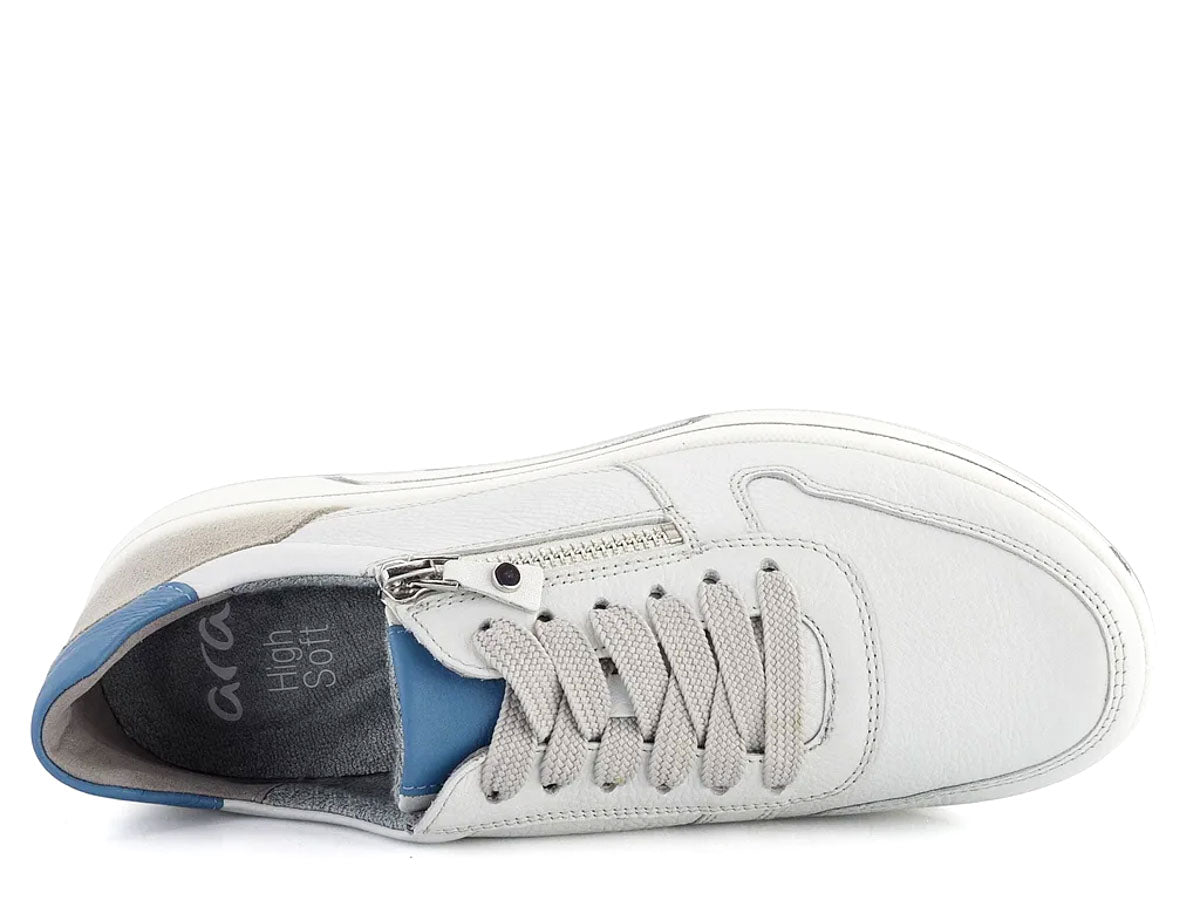 Ara White and Baby Blue Leather Sneakers with Extra Cushioning