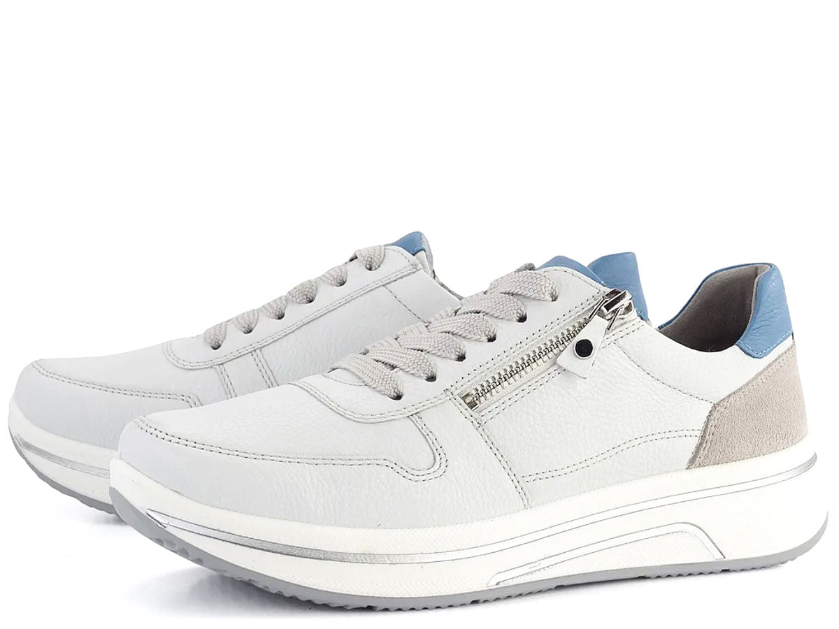 Ara White and Baby Blue Leather Sneakers with Extra Cushioning