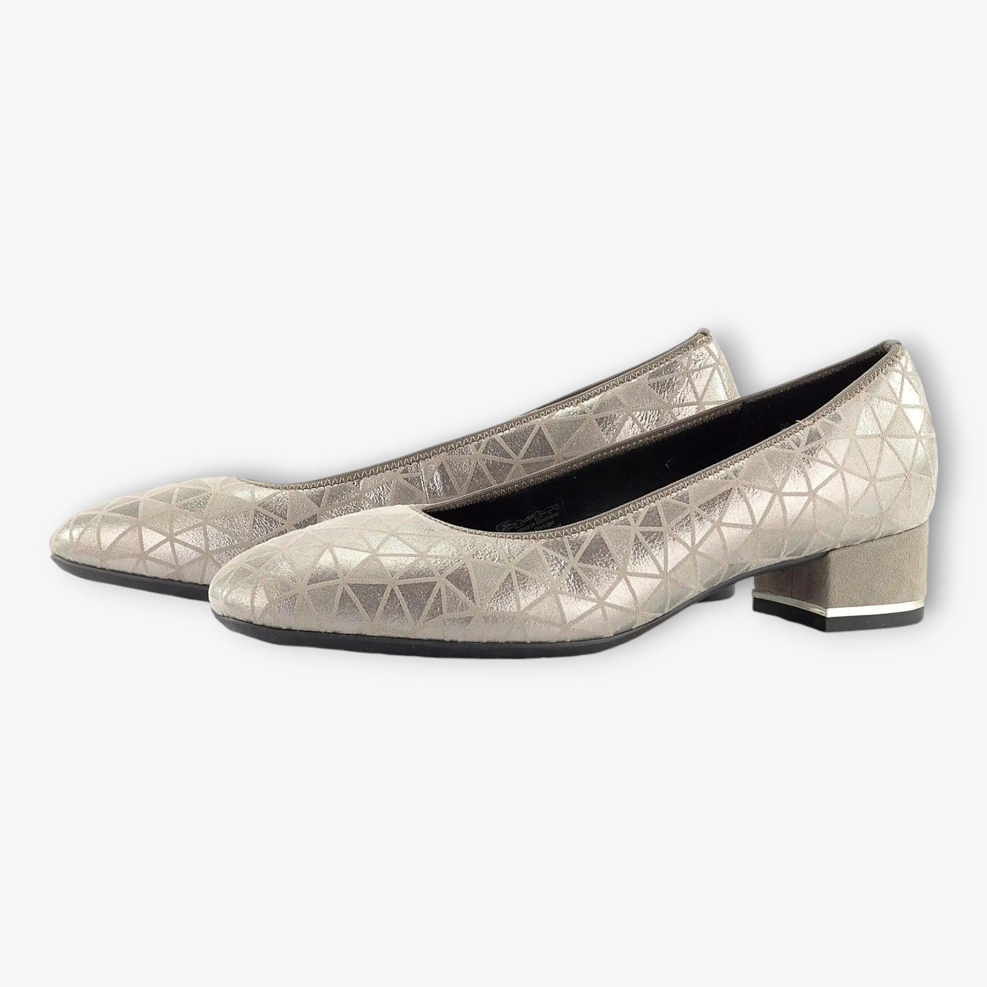 Ara Wide Fit Silver Court Shoes with Block Heel