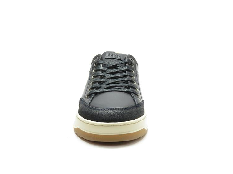    Front view of BullBoxer Black Leather Casual Shoes showing the lace-up design.