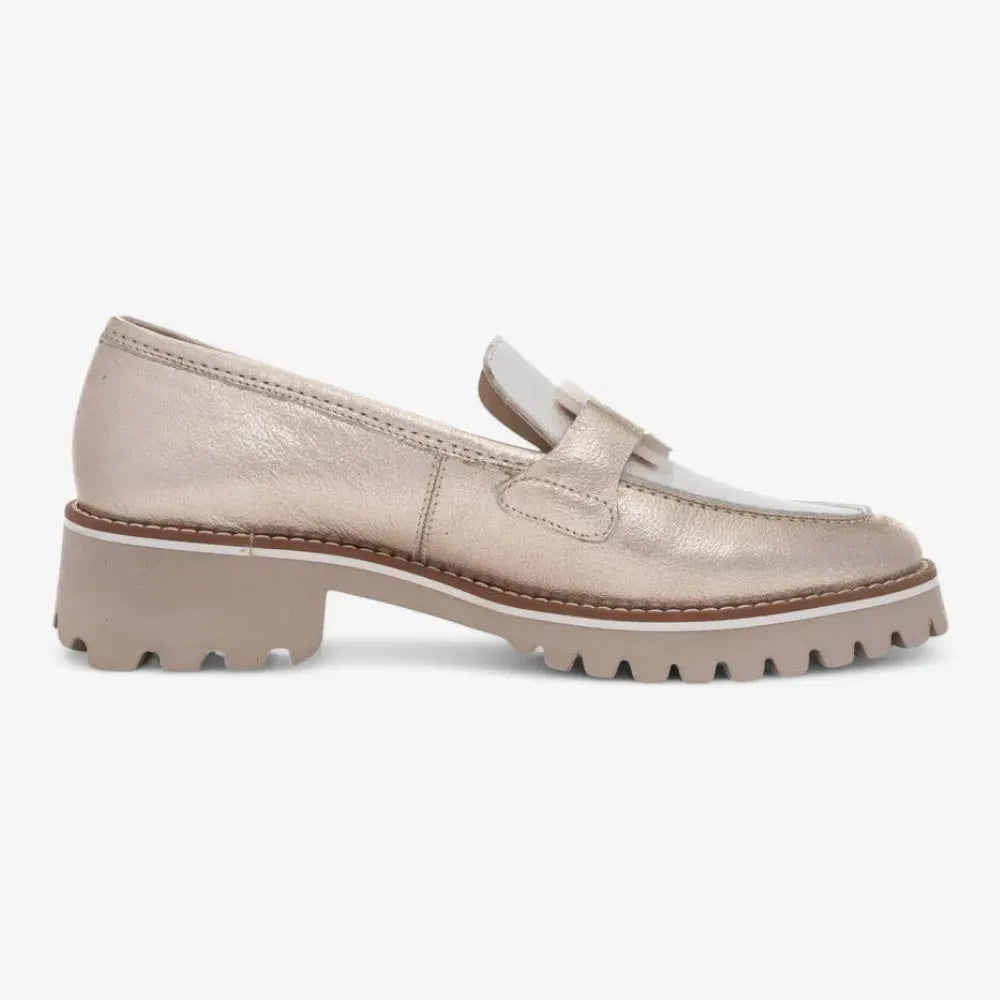 Ara Kent 2.0 Loafer – Cream & Gold Metallic with Chunky Sole - Leavys Shoes