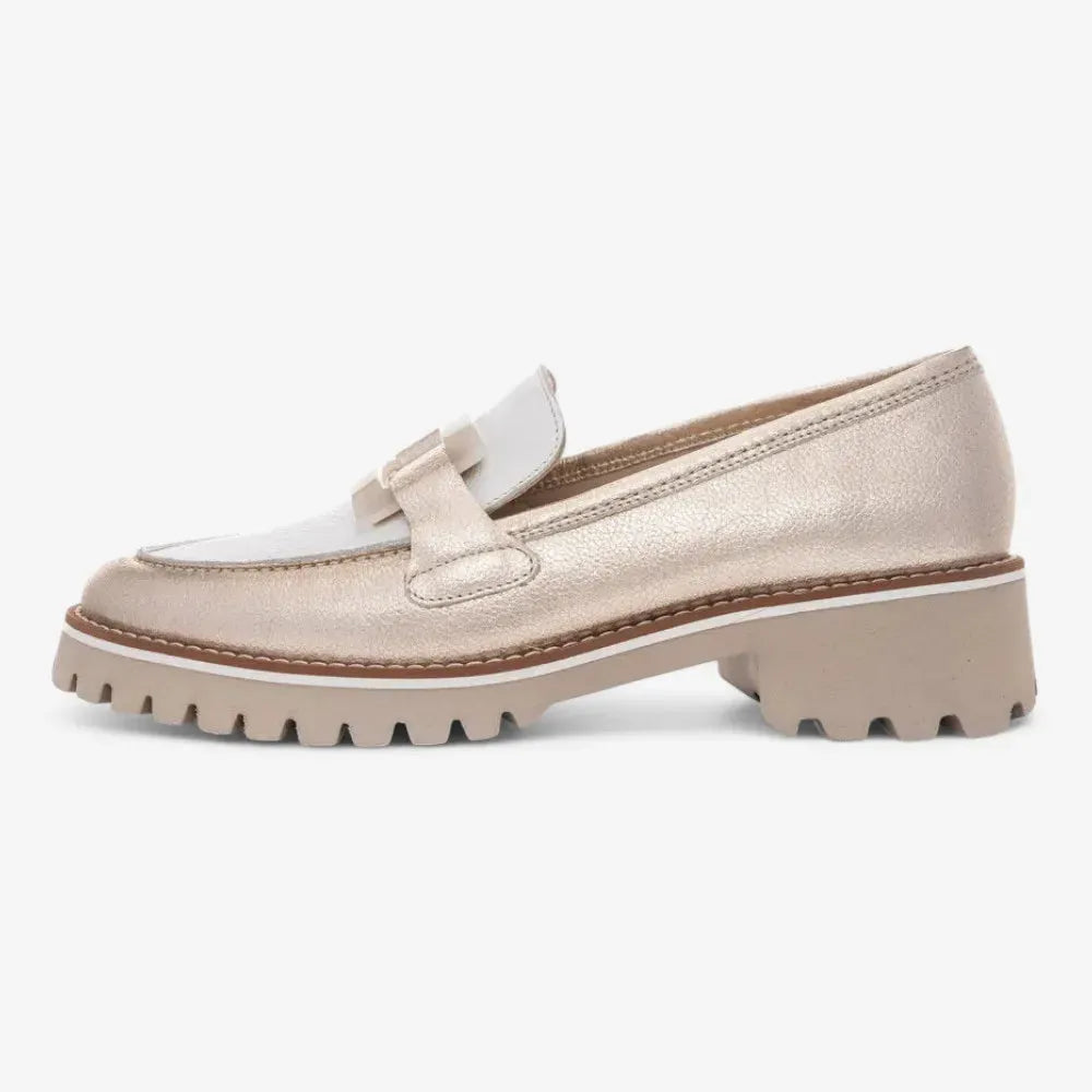 Ara Kent 2.0 Loafer – Cream &amp; Gold Metallic with Chunky Sole - Leavys Shoes
