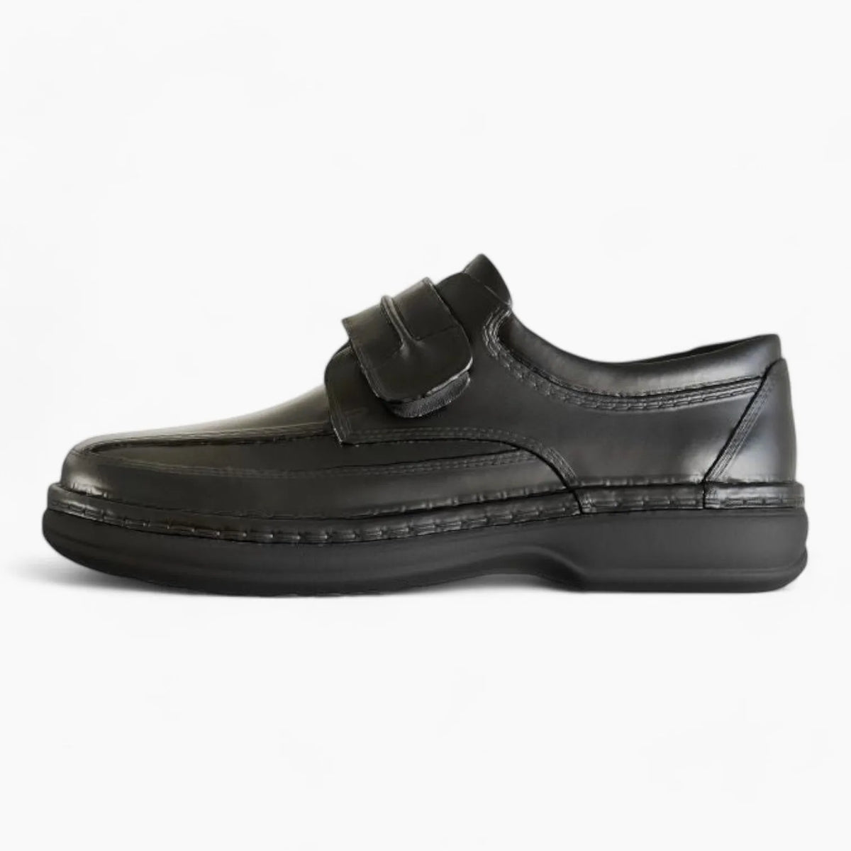 Ara Men&#39;s Extra Wide Black Leather Velcro Shoes – Smooth Leather &amp; Removable Footbed - Leavys Shoes