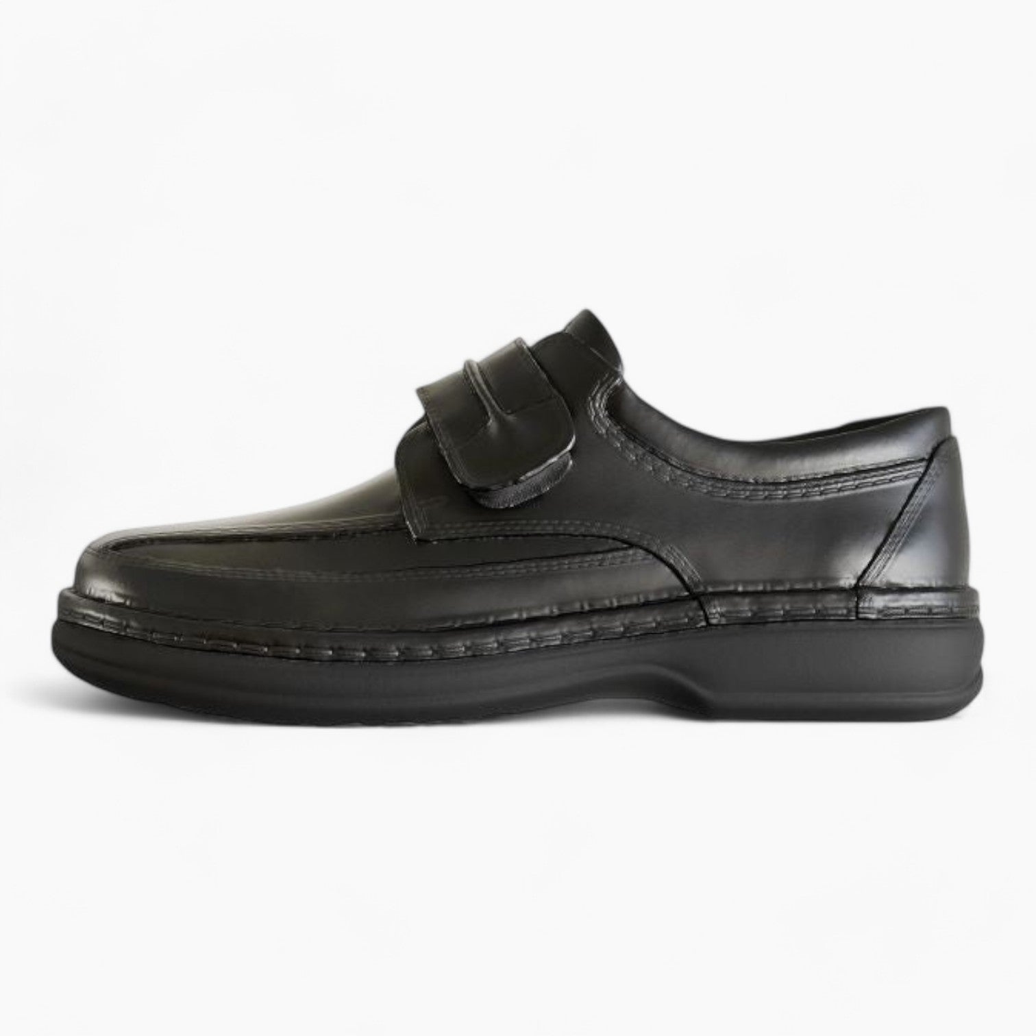 Ara Men's Extra Wide Black Leather Velcro Shoes – Smooth Leather & Removable Footbed