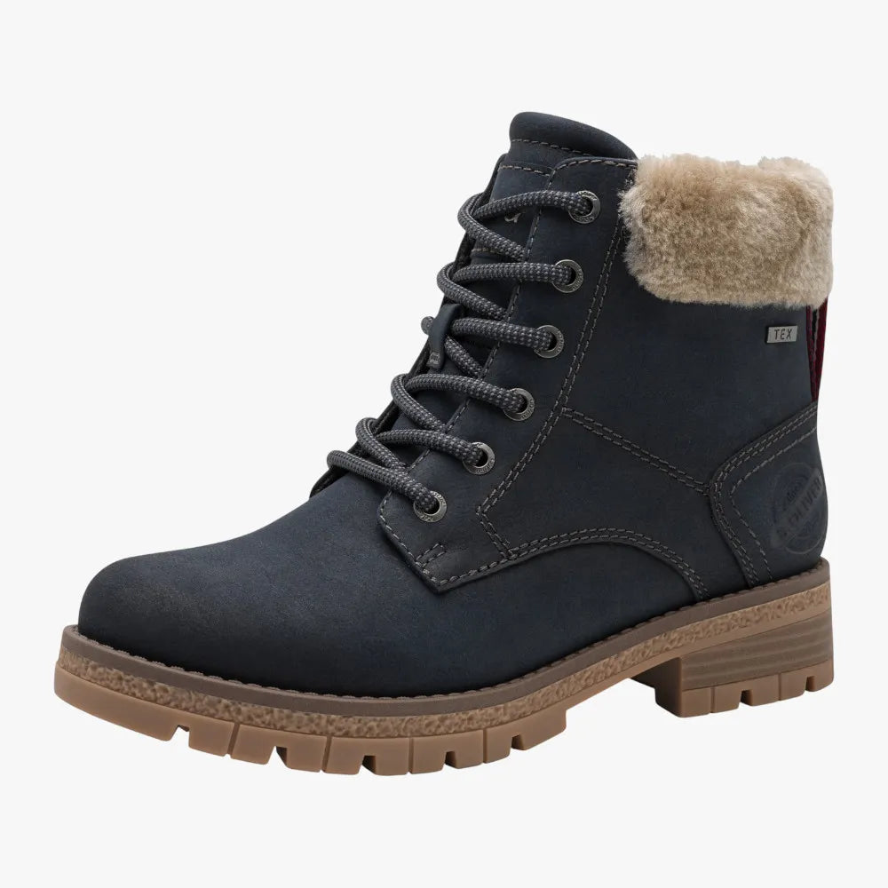 s.Oliver Navy Hiker Boots with TEX – Soft Foam Comfort - Leavys Shoes