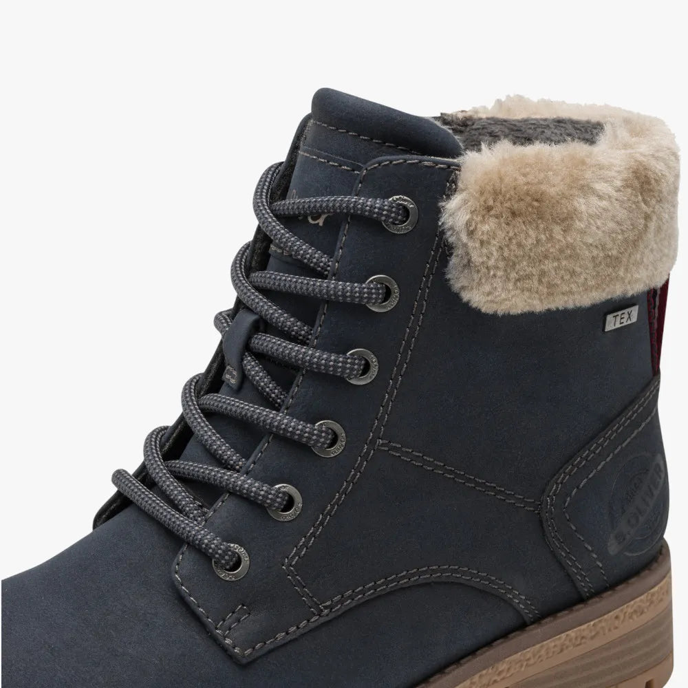 s.Oliver Navy Hiker Boots with TEX – Soft Foam Comfort - Leavys Shoes