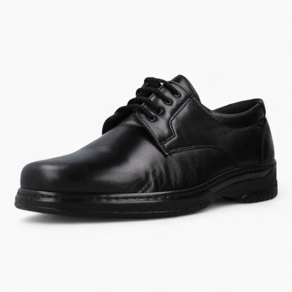 Pinoso’s Men’s Black Blucher – Seamless, Wide Fit for Sensitive Feet - Leavys Shoes