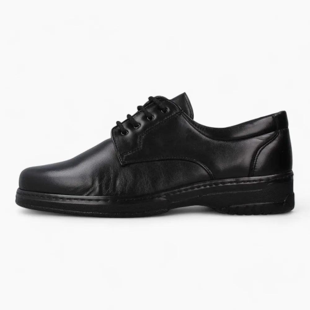 Pinoso’s Men’s Black Blucher – Seamless, Wide Fit for Sensitive Feet - Leavys Shoes