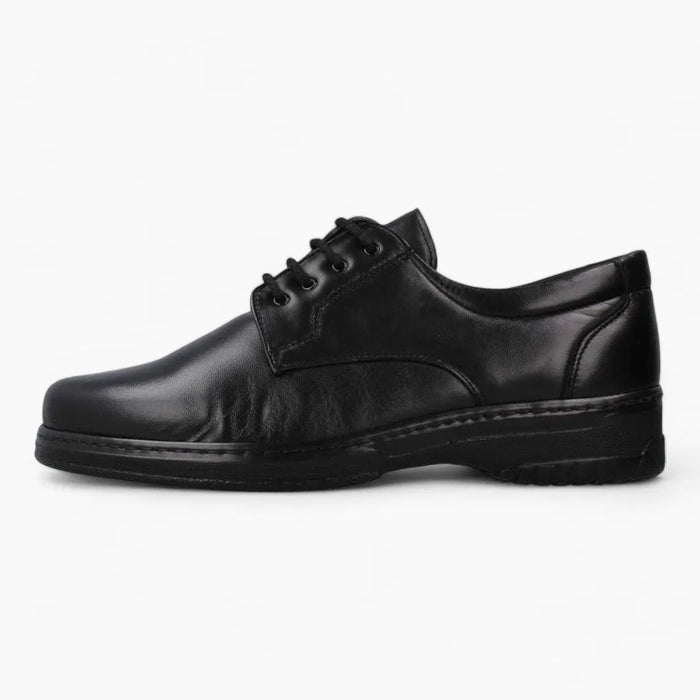 Pinoso’s Men’s Black Blucher – Seamless, Wide Fit for Sensitive Feet - Leavys Shoes