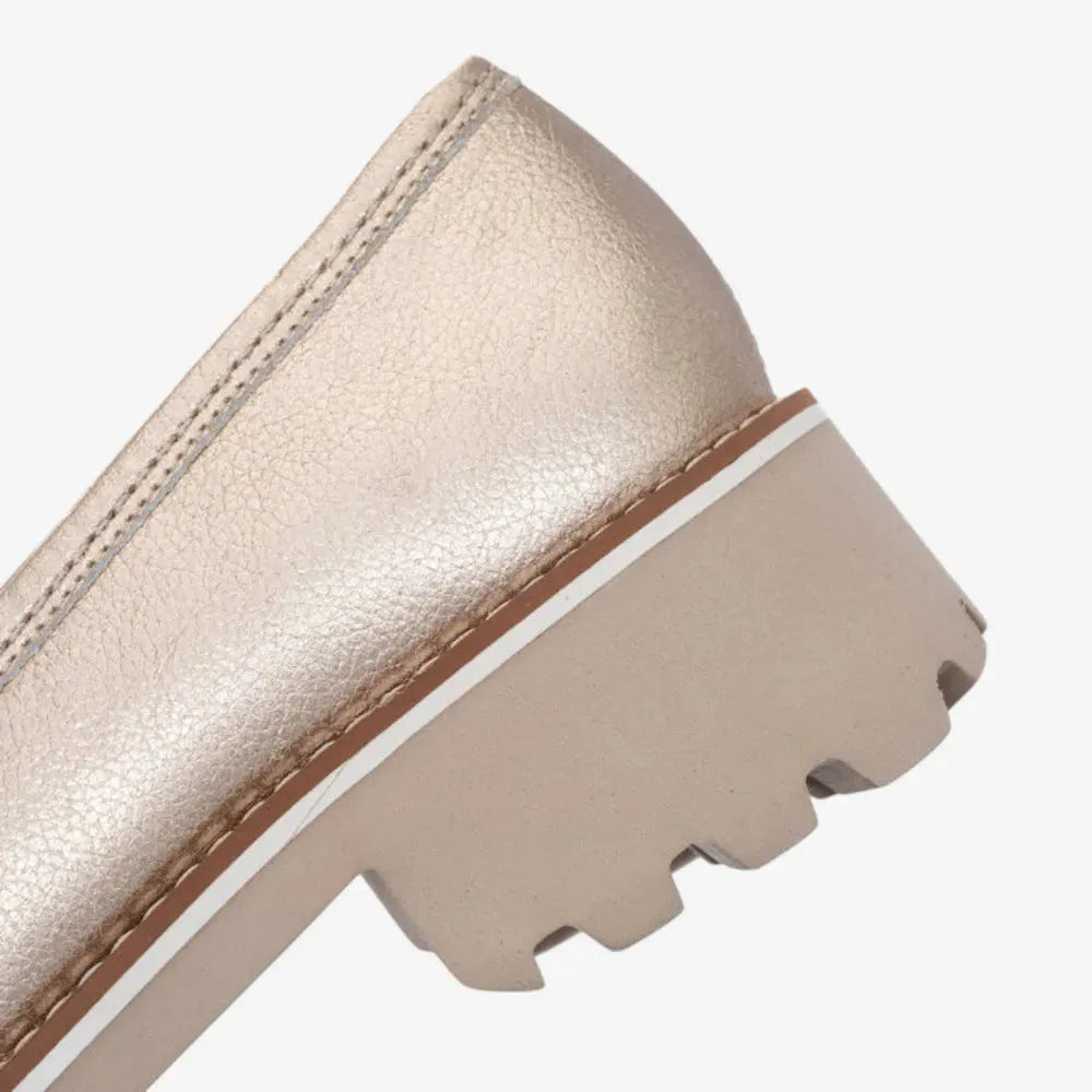 Ara Kent 2.0 Loafer – Cream & Gold Metallic with Chunky Sole - Leavys Shoes