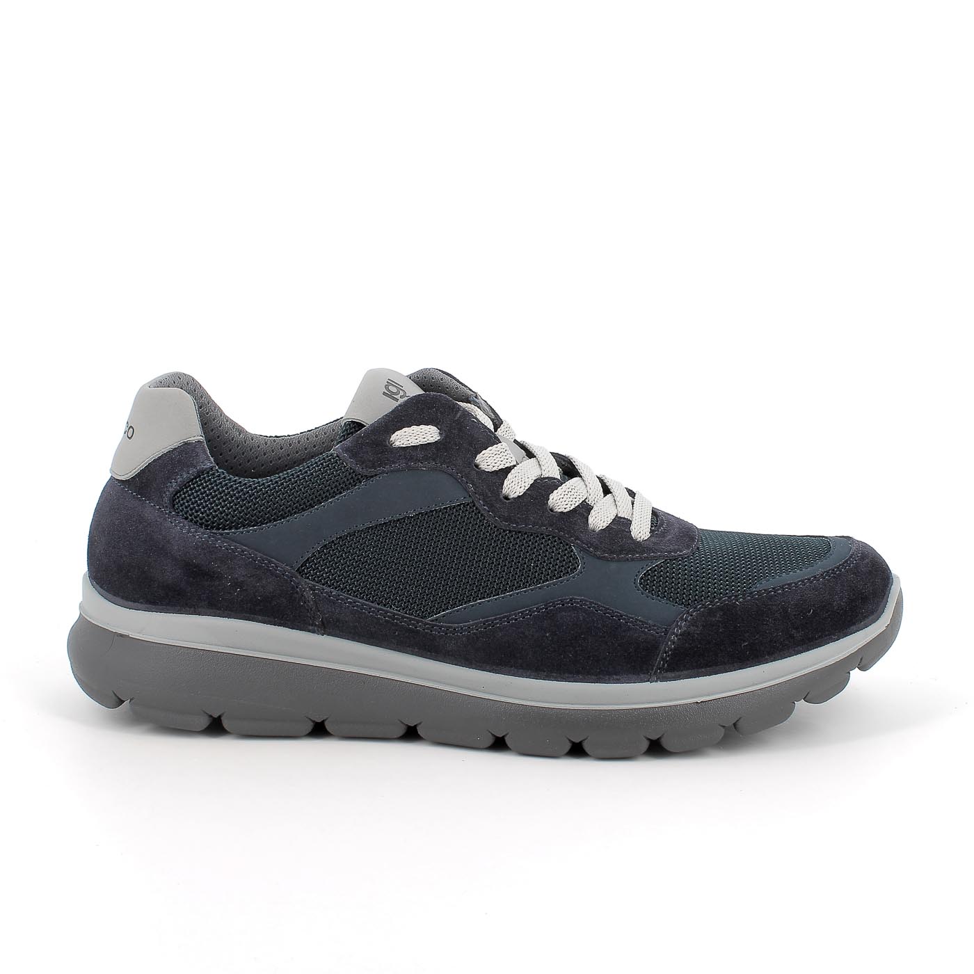 Igi & Co Men's Navy Leather-Textile Runner Shoes with Shock Absorbing Sole