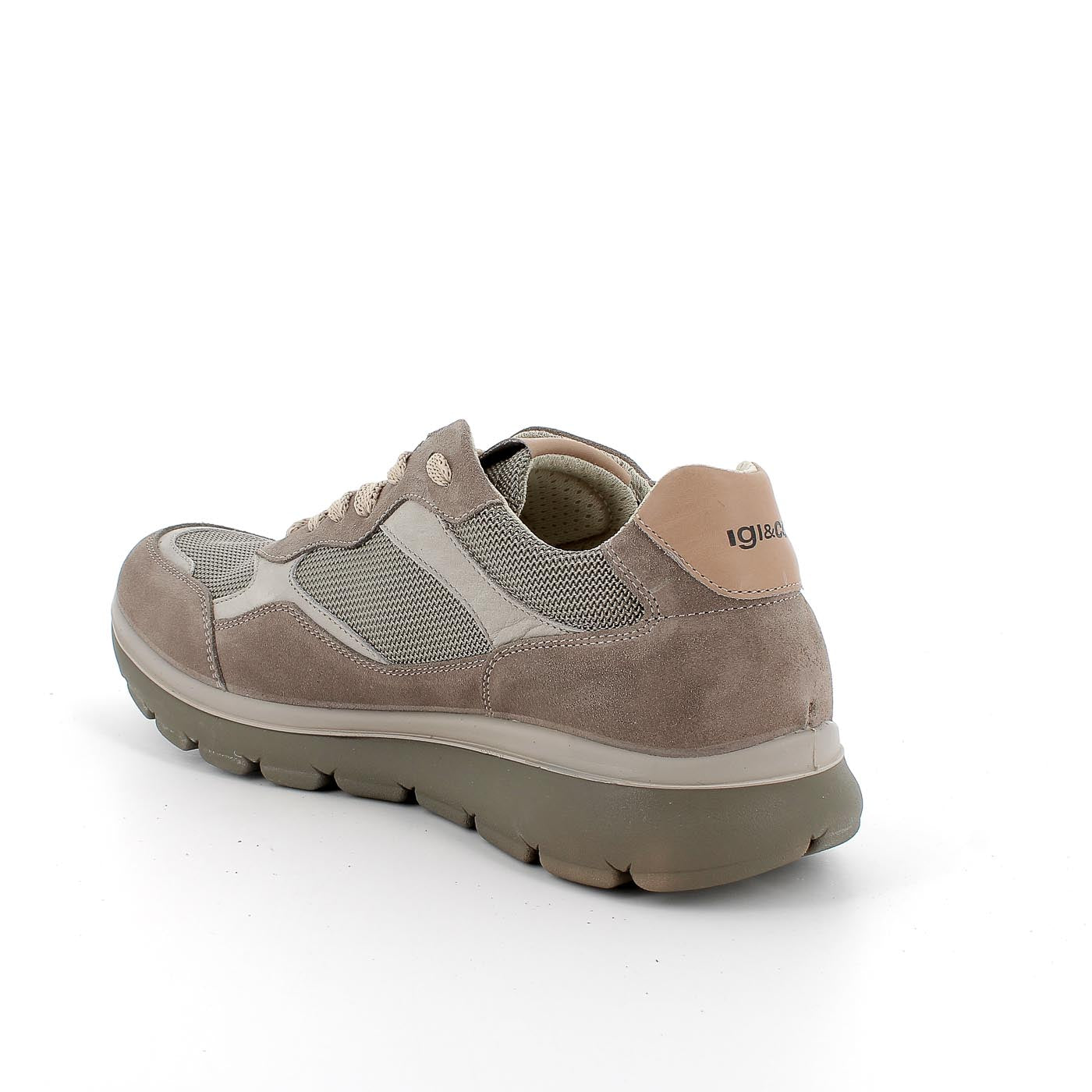 Igi & Co Men's Taupe Leather-Textile Runner Shoes with Shock Absorber