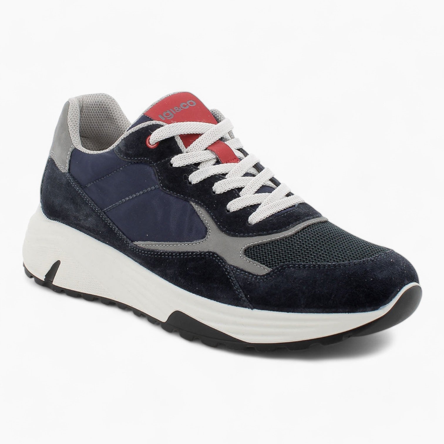 Igi & Co Men's Navy Runner Shoes with Red Accents and Memory Foam Insole