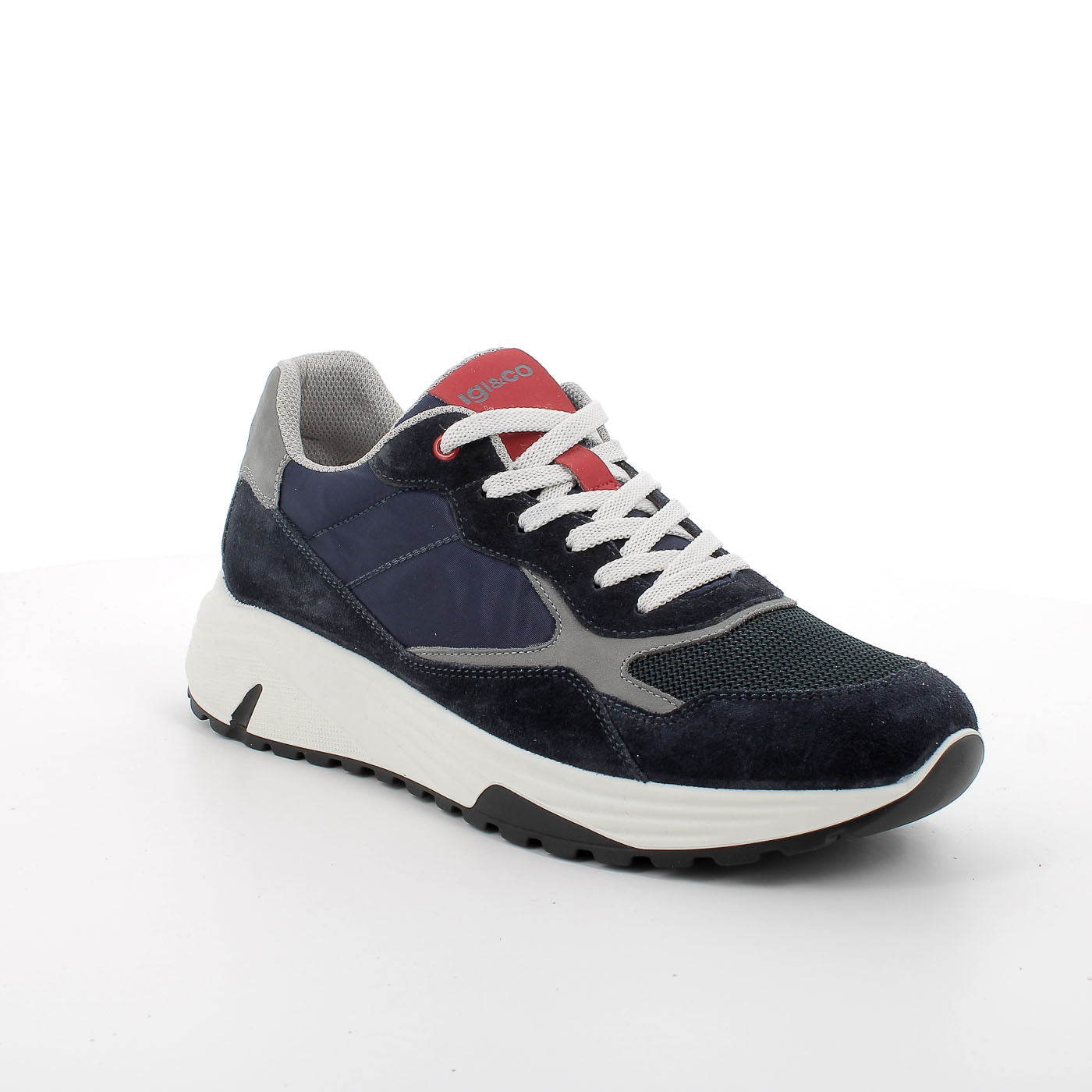 Igi & Co Men's Navy Runner Shoes with Red Accents and Memory Foam Insole