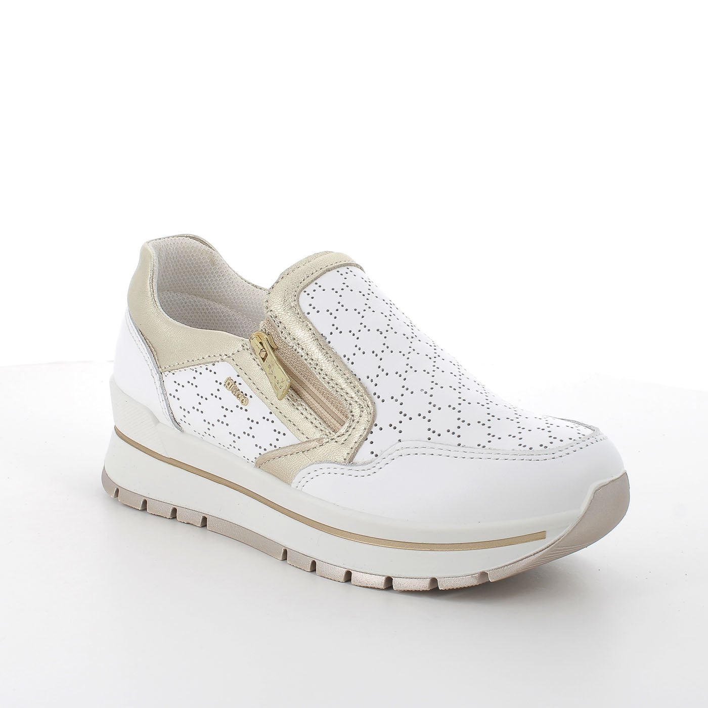 IGI & Co Wide Fit Zip Runner Sneakers - Gold Accents & Laser Cutting