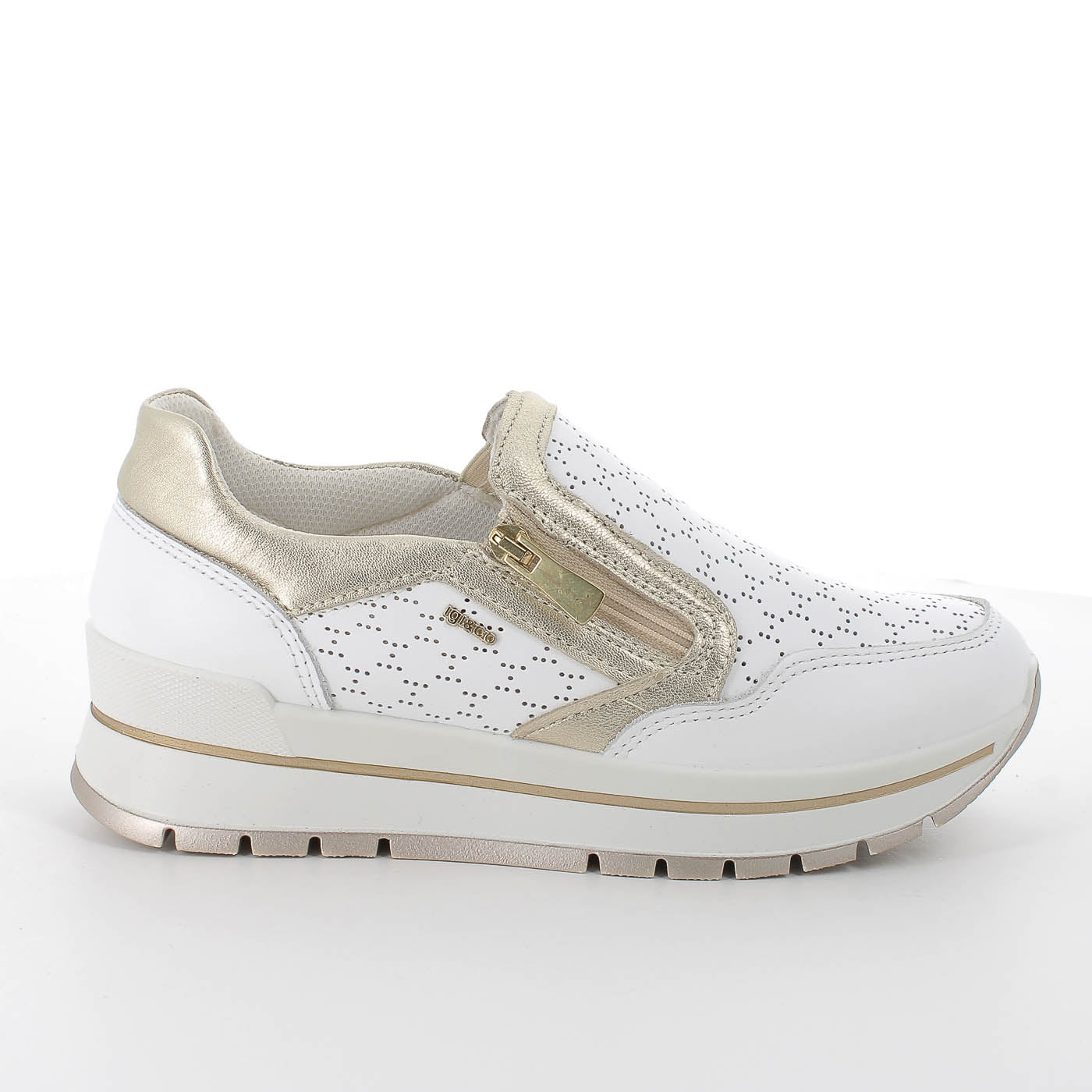  Front view of IGI & Co Wide Fit Zip Runner Sneakers with gold accents.