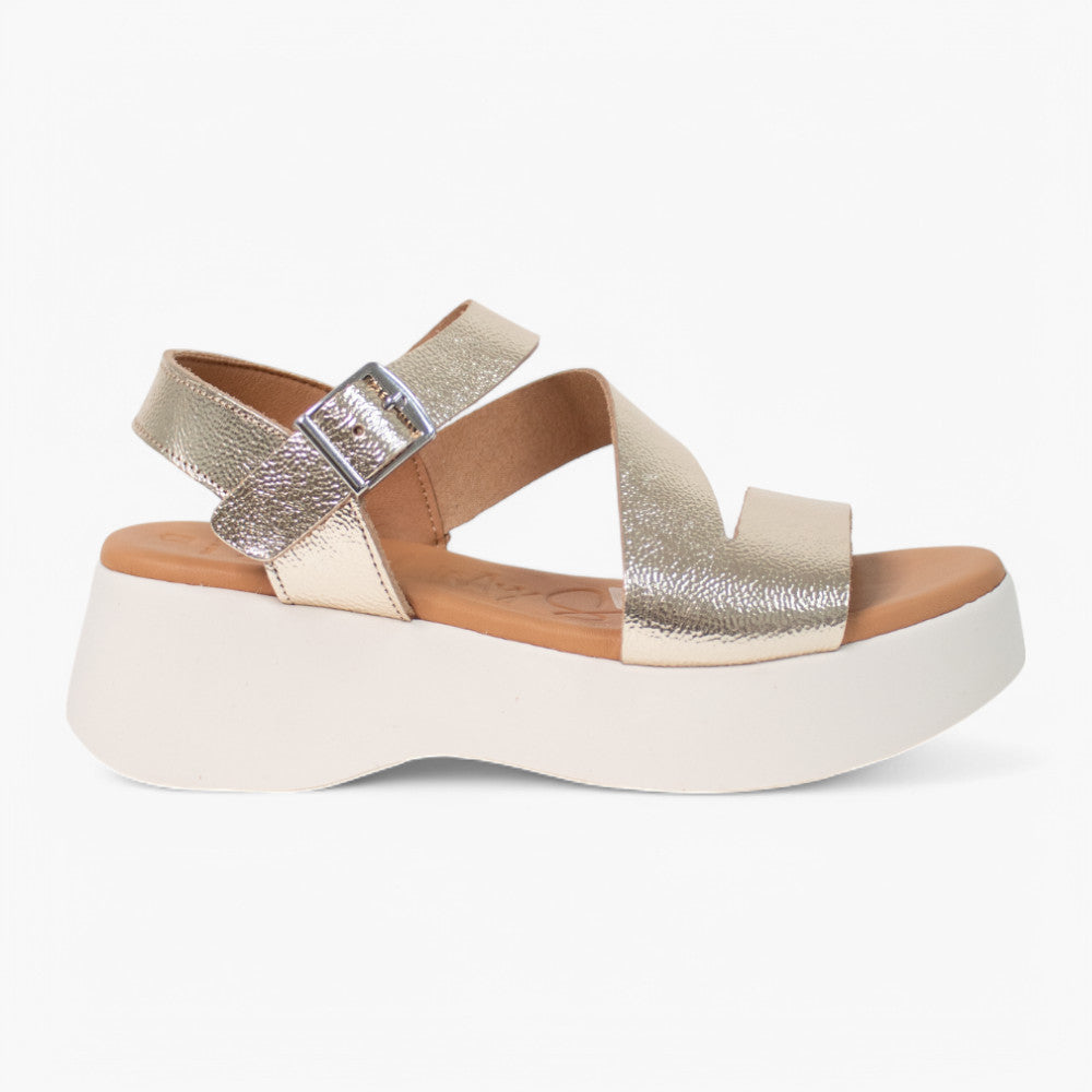Oh! My Sandals Gold Leather Platform Sandals