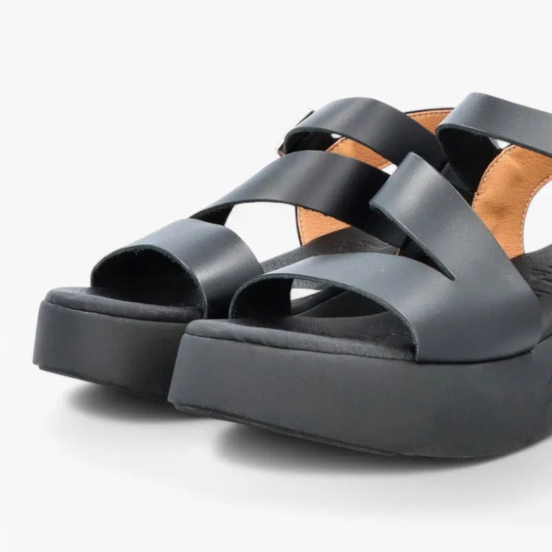 Oh! My Sandals Black Leather Platform Sandals - Leavys Shoes